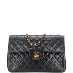 Chanel Deca Matelasse 34 Coco Mark Single Flap Chain Shoulder Bag Black Lambskin Women's CHANEL