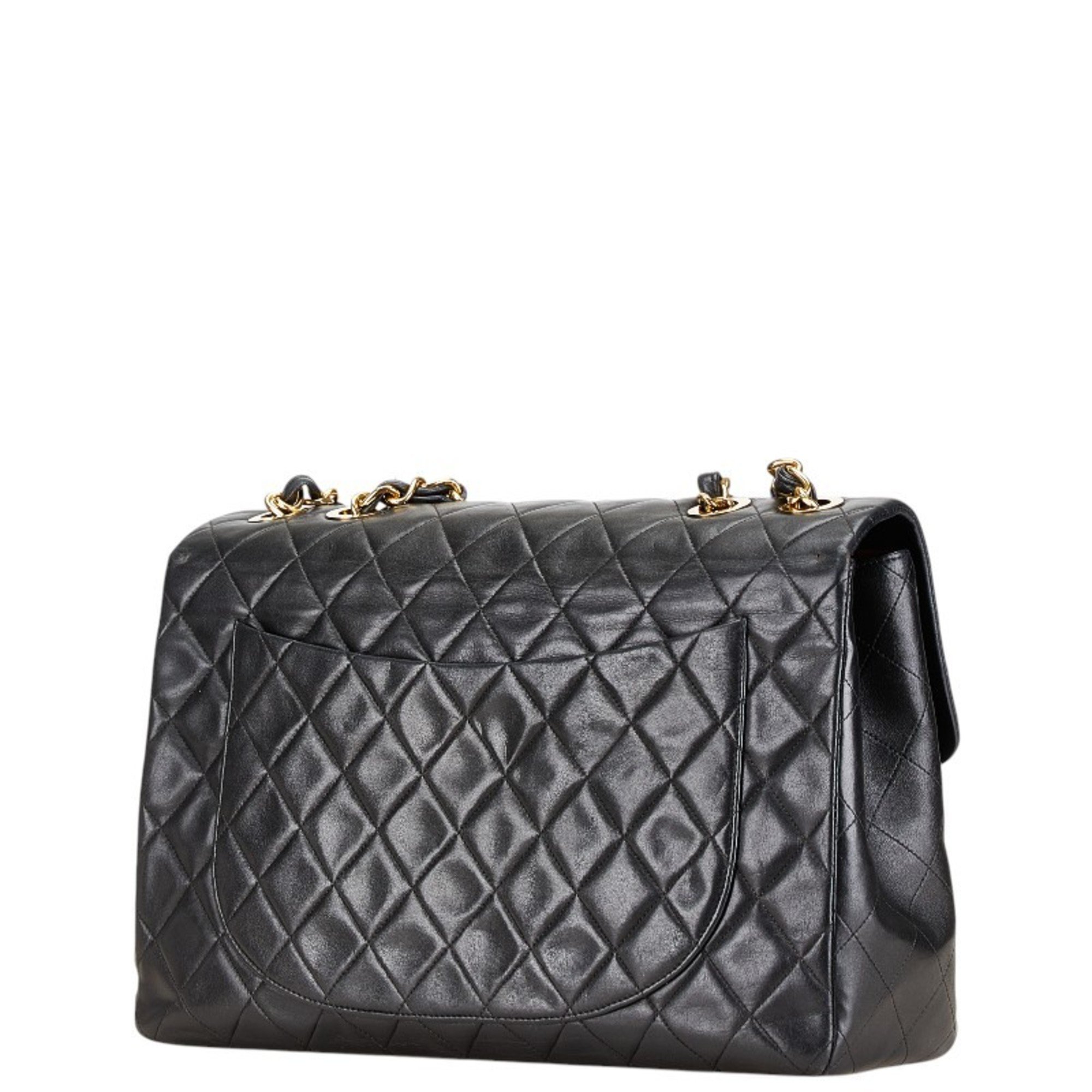 Chanel Deca Matelasse 34 Coco Mark Single Flap Chain Shoulder Bag Black Lambskin Women's CHANEL