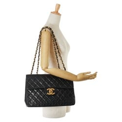 Chanel Deca Matelasse 34 Coco Mark Single Flap Chain Shoulder Bag Black Lambskin Women's CHANEL