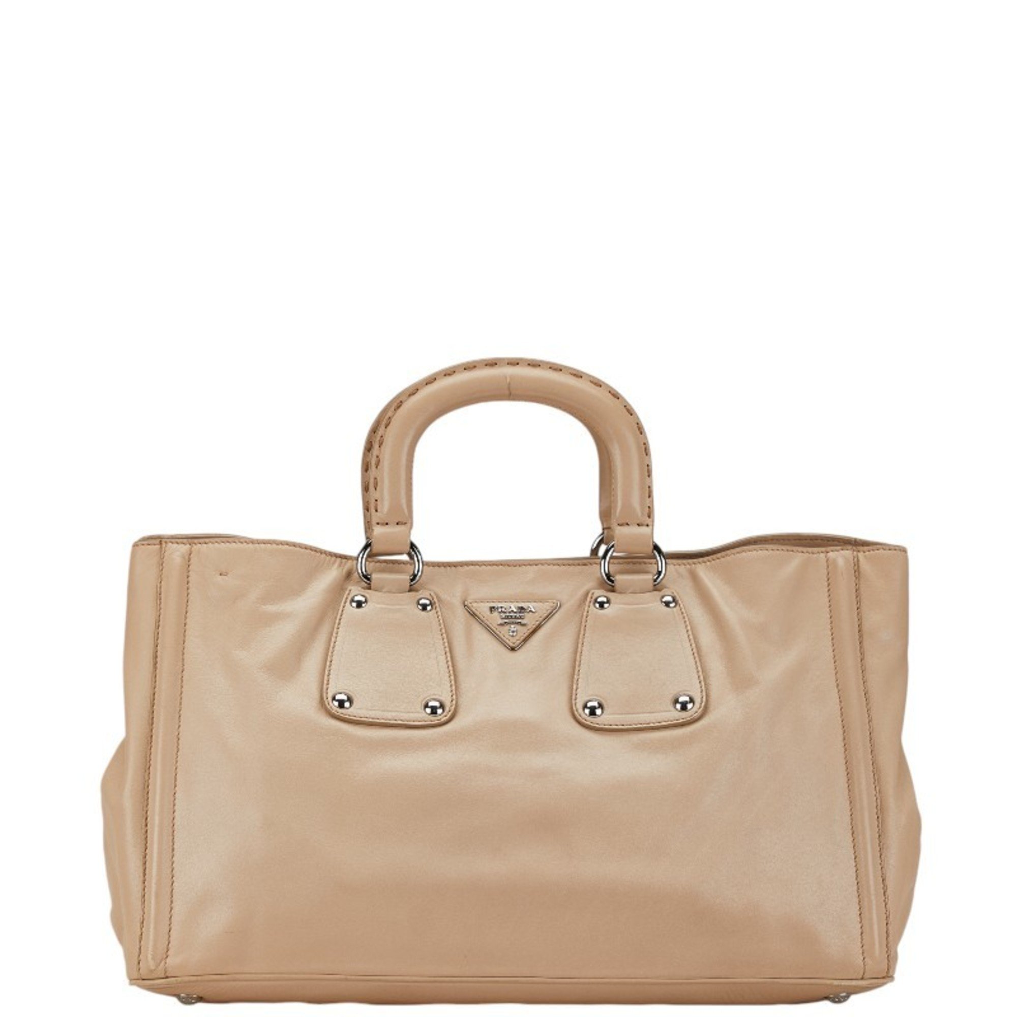 Prada Triangle Plate Handbag Beige Leather Women's PRADA