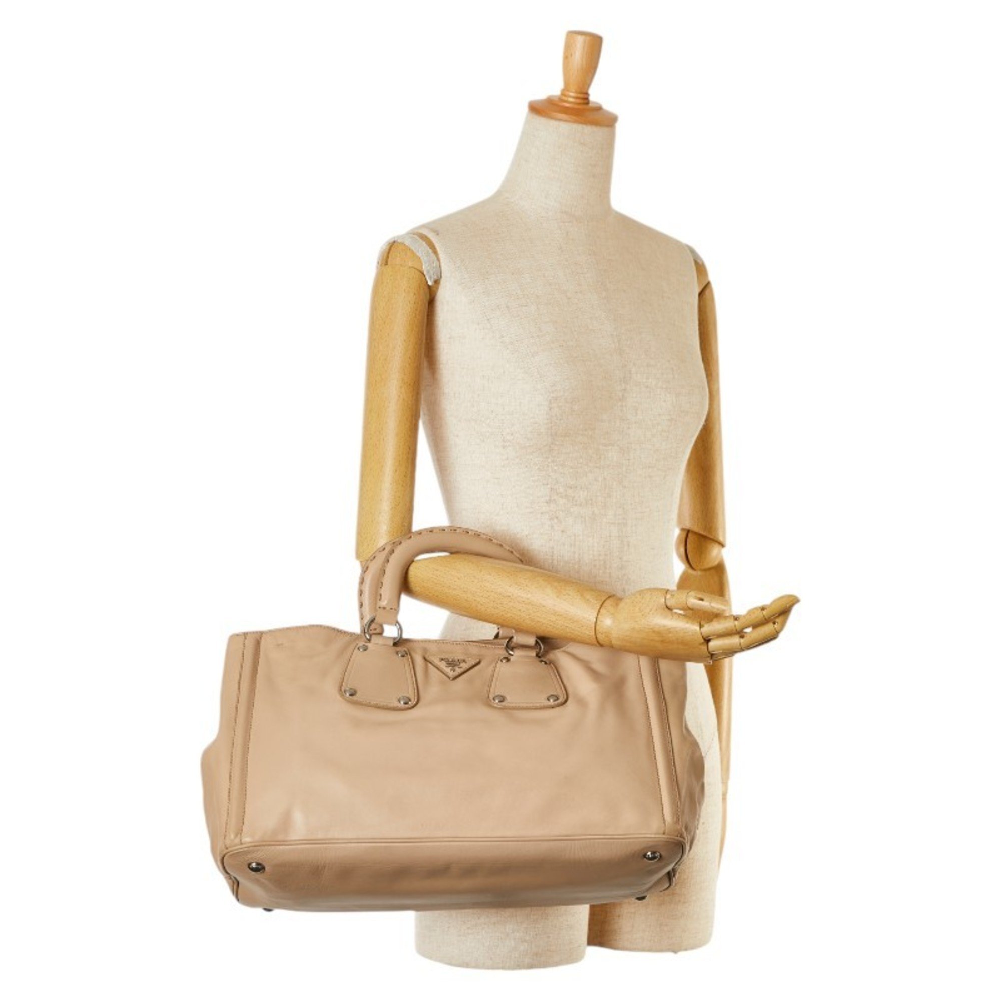 Prada Triangle Plate Handbag Beige Leather Women's PRADA