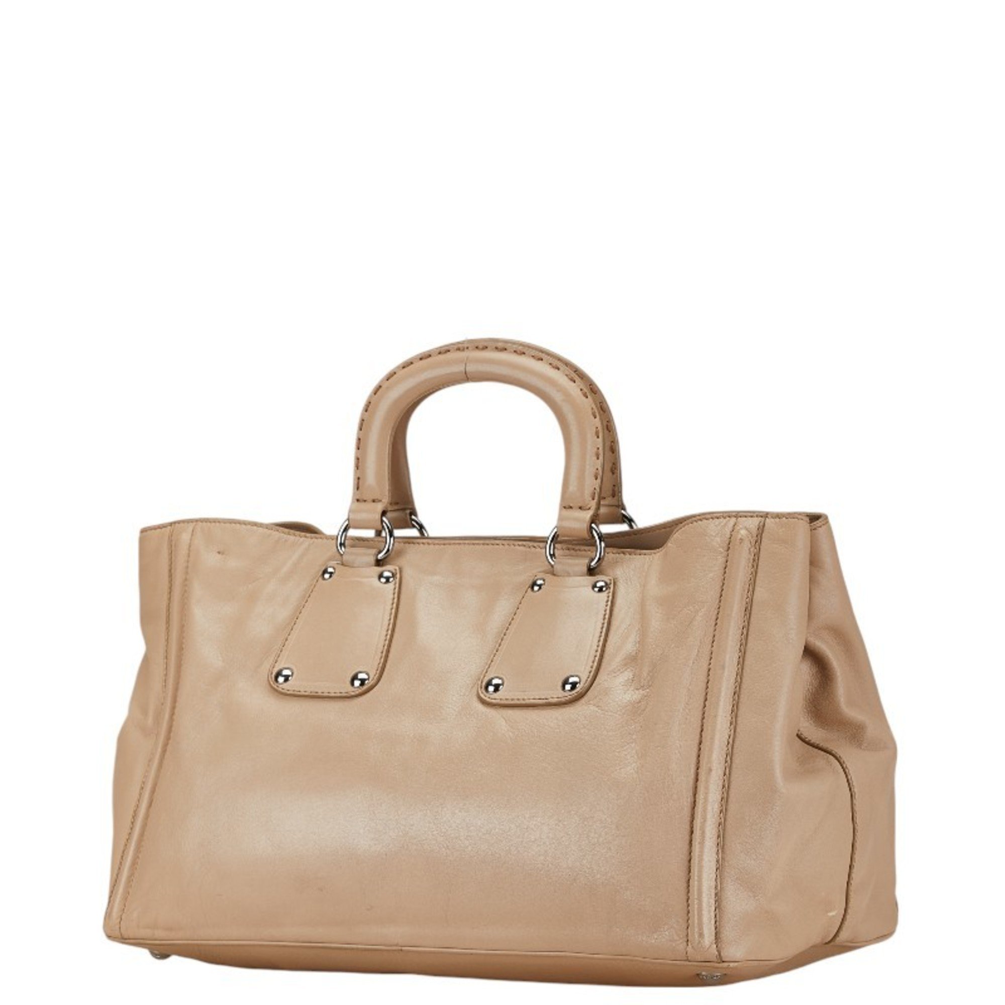 Prada Triangle Plate Handbag Beige Leather Women's PRADA