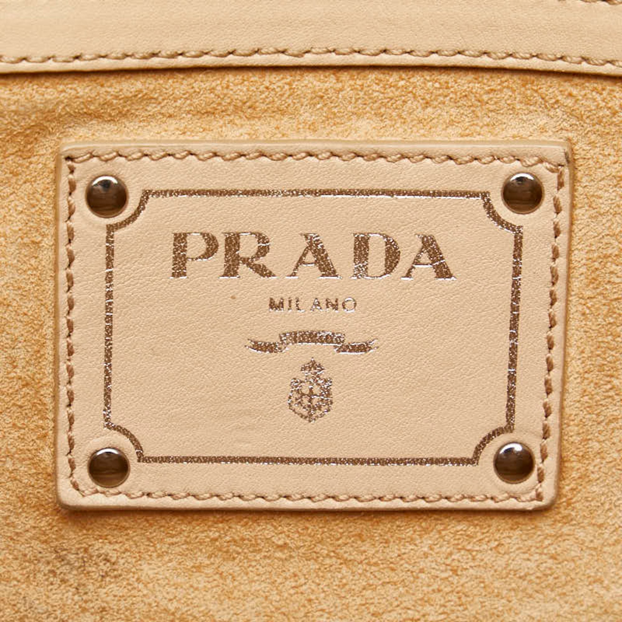 Prada Triangle Plate Handbag Beige Leather Women's PRADA