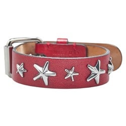 Jimmy Choo Star Studs Bracelet Wine Red Silver Leather Metal Women's JIMMY CHOO