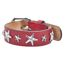 Jimmy Choo Star Studs Bracelet Wine Red Silver Leather Metal Women's JIMMY CHOO