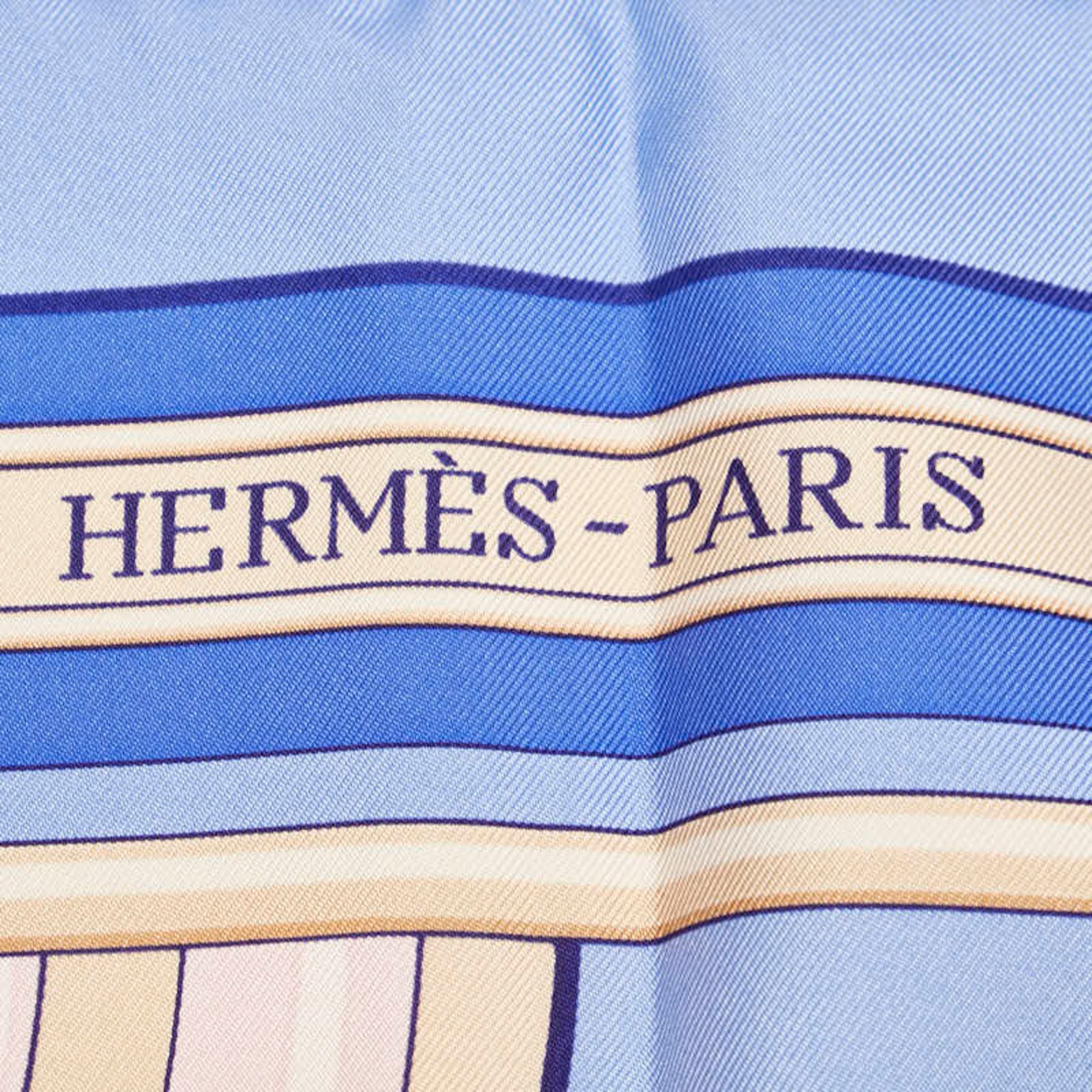 Hermes Carré 90 RYTHMES DU MONDE World Rhythms Scarf Muffler Blue Pink Silk Women's HERMES