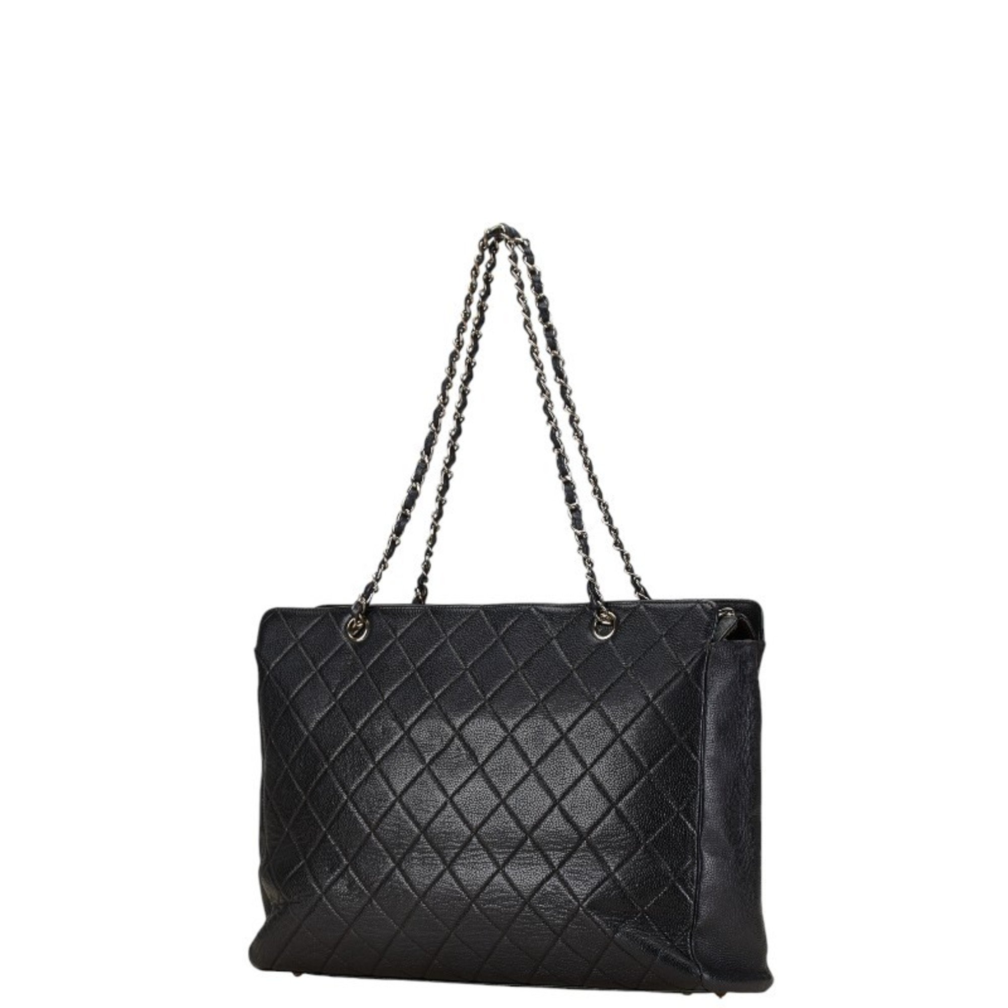 Chanel Coco Mark Chain Tote Bag Black Silver Caviar Skin Women's CHANEL