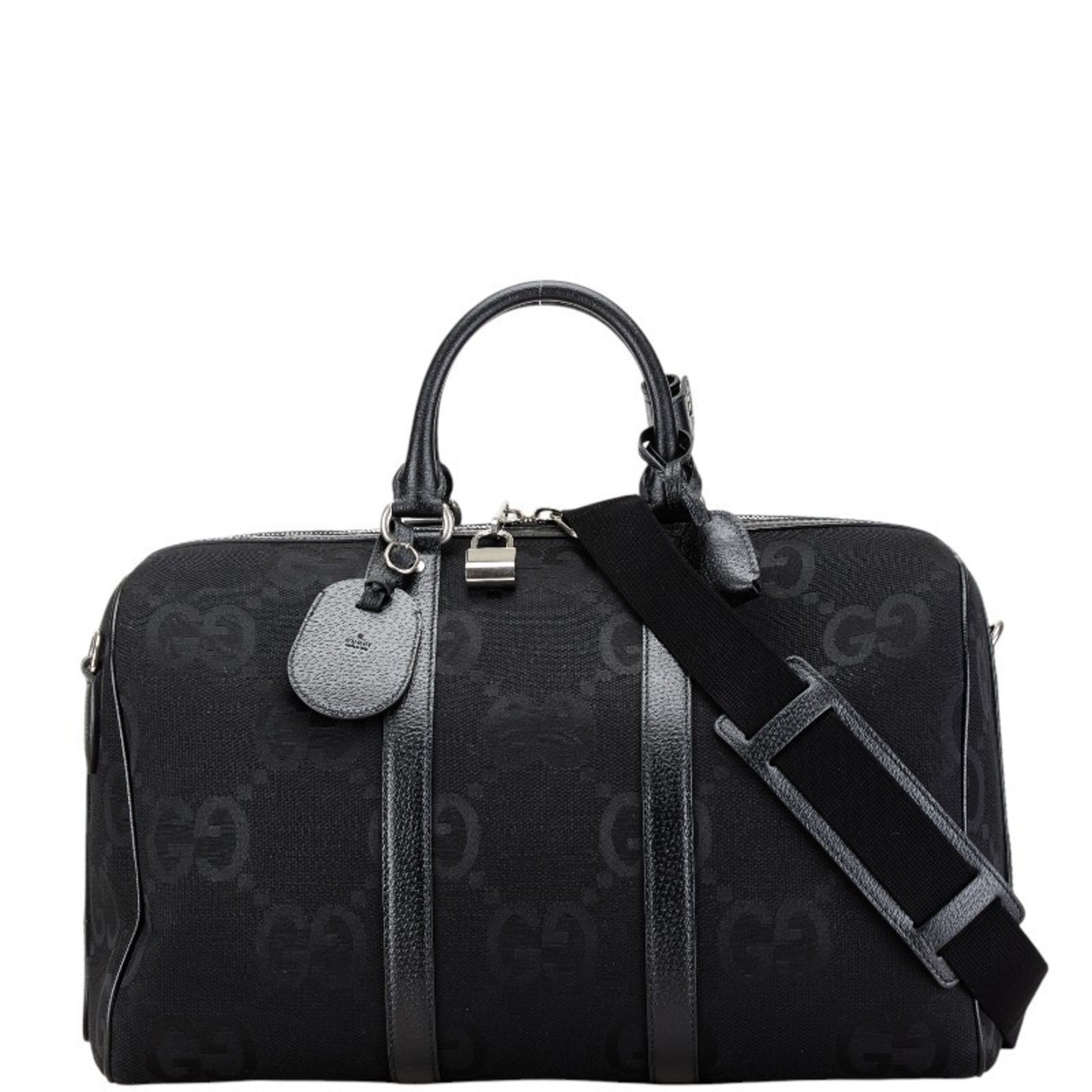 Gucci Jumbo GG Small Duffle Bag Boston Shoulder 739581 Black Canvas Leather Women's GUCCI