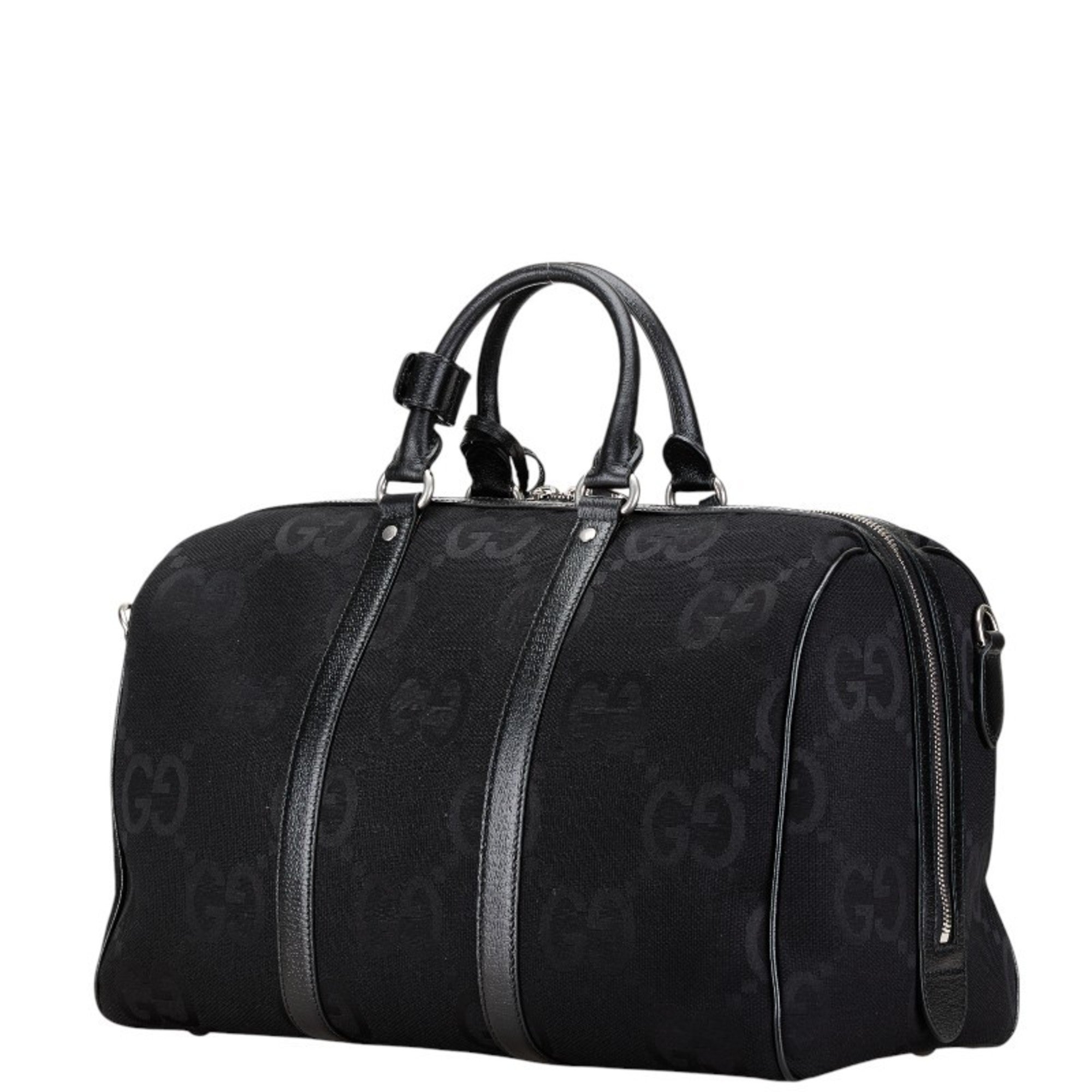 Gucci Jumbo GG Small Duffle Bag Boston Shoulder 739581 Black Canvas Leather Women's GUCCI