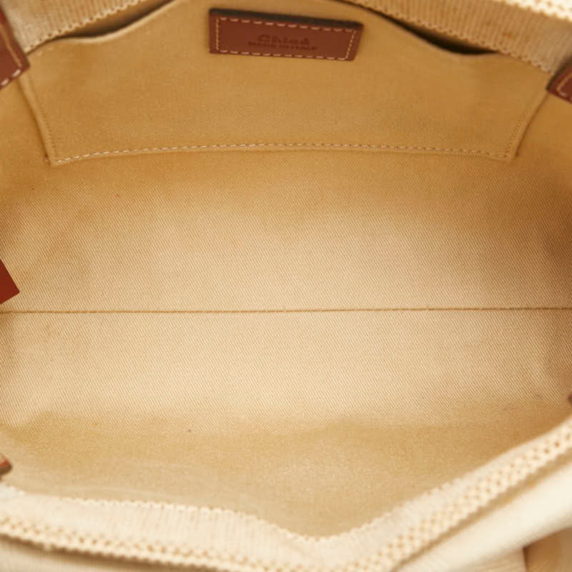 Chloé Chloe Woody Small Handbag Natural Tan Canvas Leather Women's