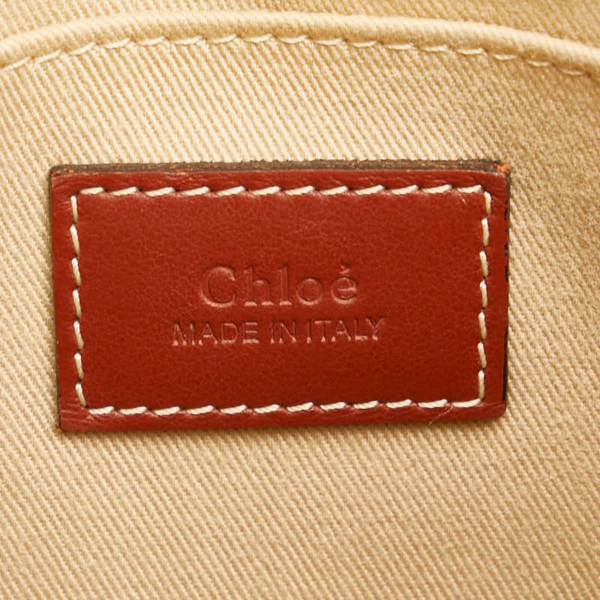 Chloé Chloe Woody Small Handbag Natural Tan Canvas Leather Women's