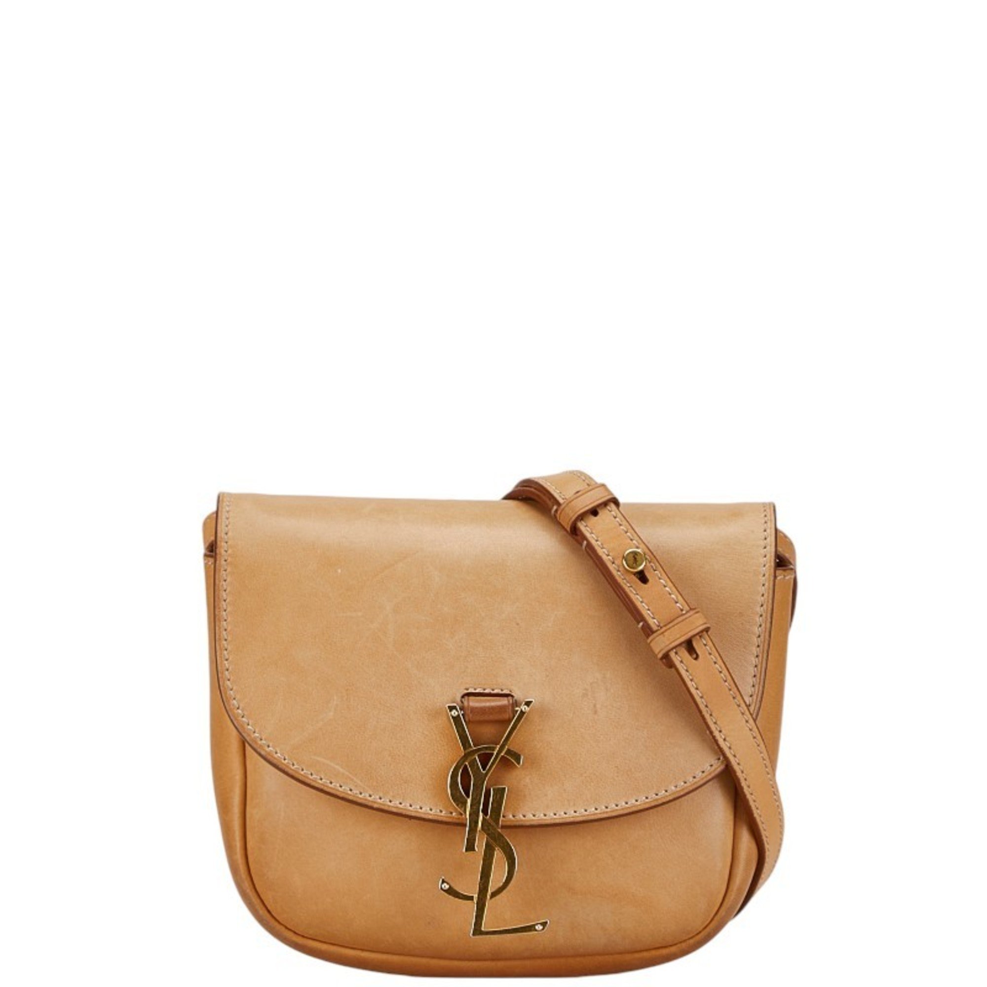 YSL Kaia shoulder bag, beige leather, women's, SAINT LAURENT