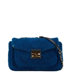 FENDI Chain Shoulder Bag Blue Mouton Leather Women's