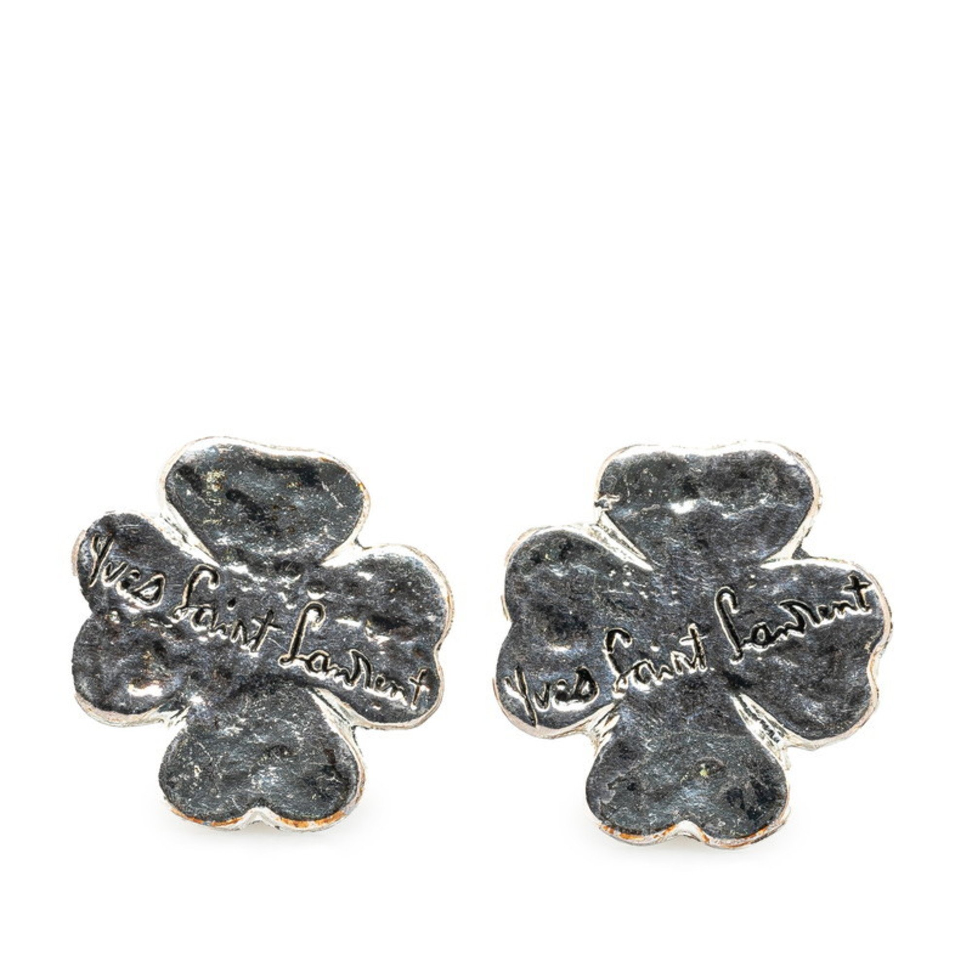 Yves Saint Laurent clover motif earrings, silver metal, for women, YVES SAINT LAURENT