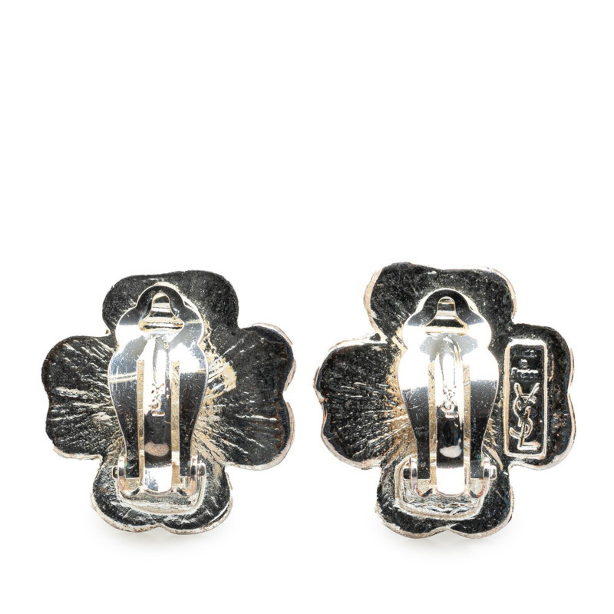 Yves Saint Laurent clover motif earrings, silver metal, for women, YVES SAINT LAURENT