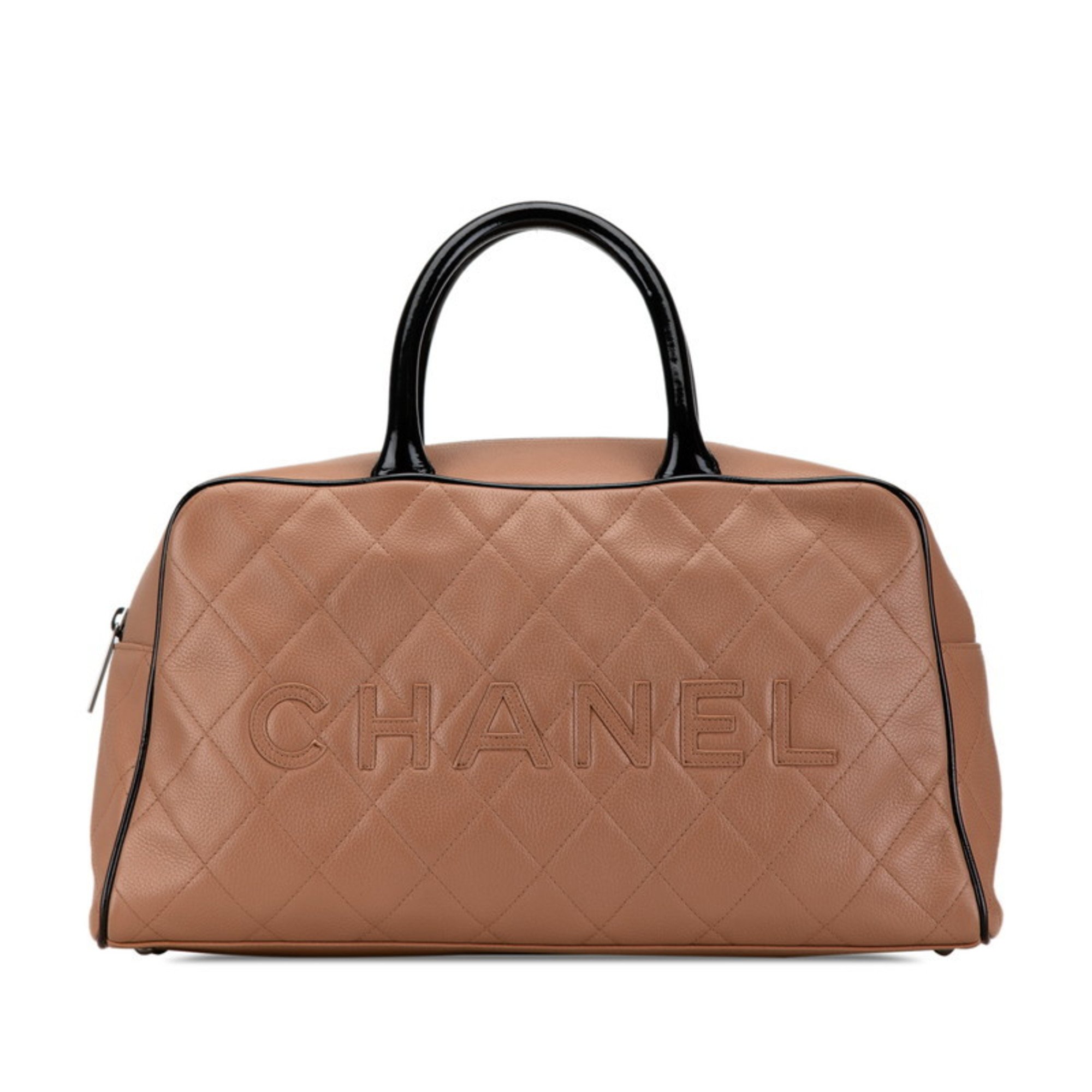 Chanel Matelasse Handbag Boston Bag Pink Beige Black Caviar Skin Patent Leather Women's CHANEL