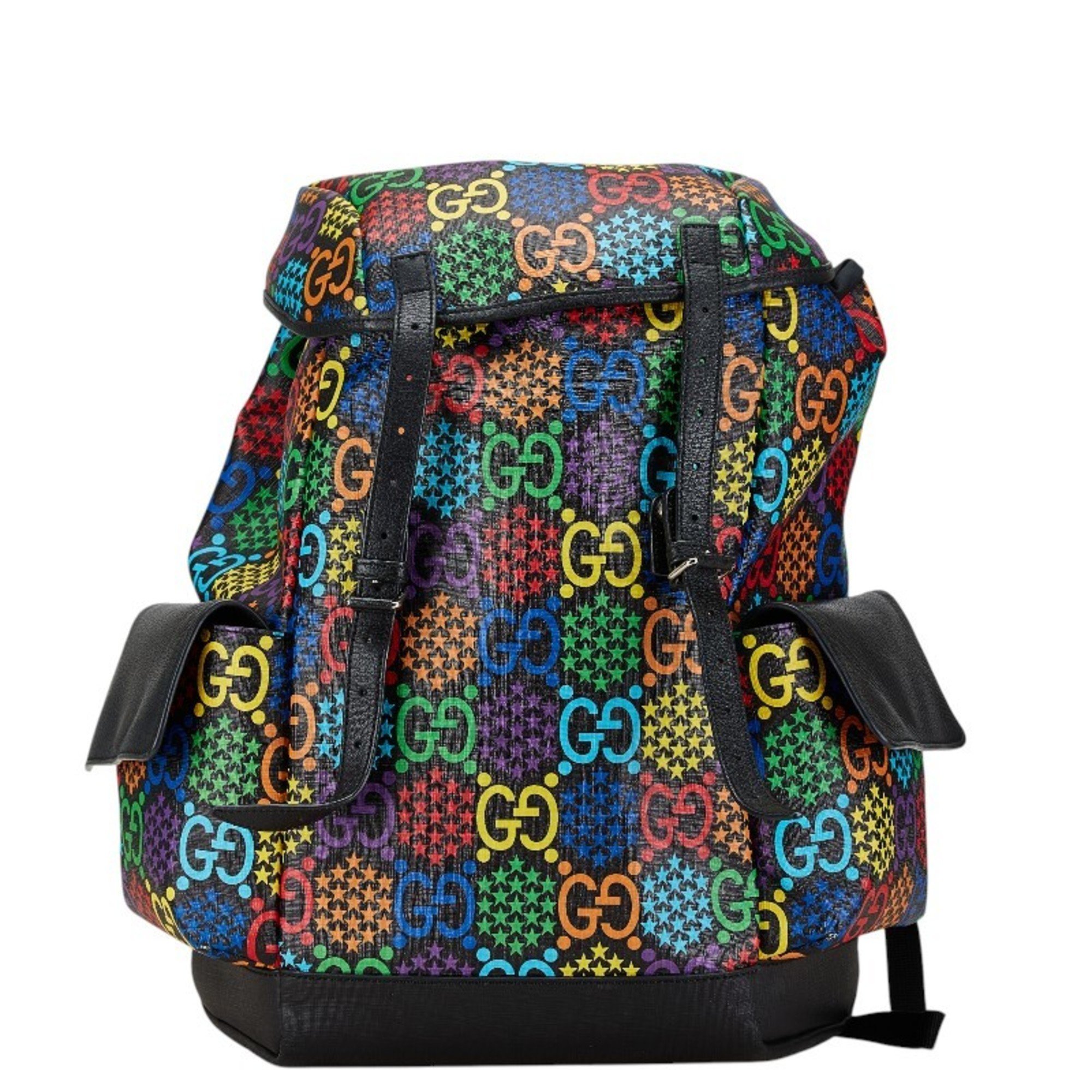 Gucci GG Psychedelic Medium Backpack 598140 Black Multicolor PVC Leather Men's GUCCI