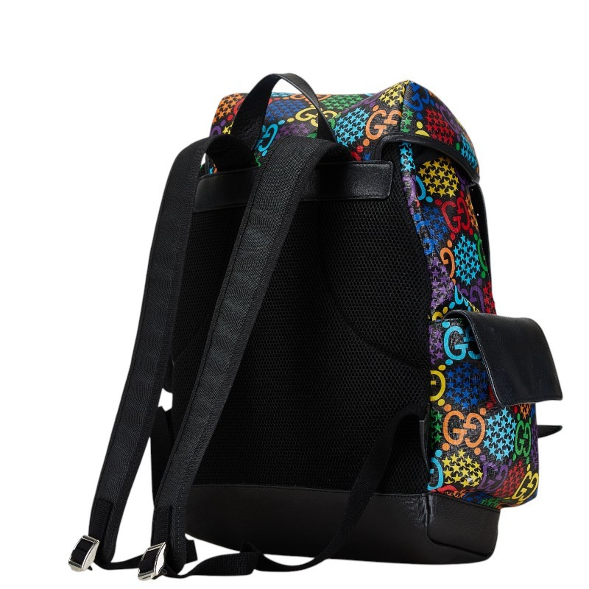 Gucci GG Psychedelic Medium Backpack 598140 Black Multicolor PVC Leather Men's GUCCI