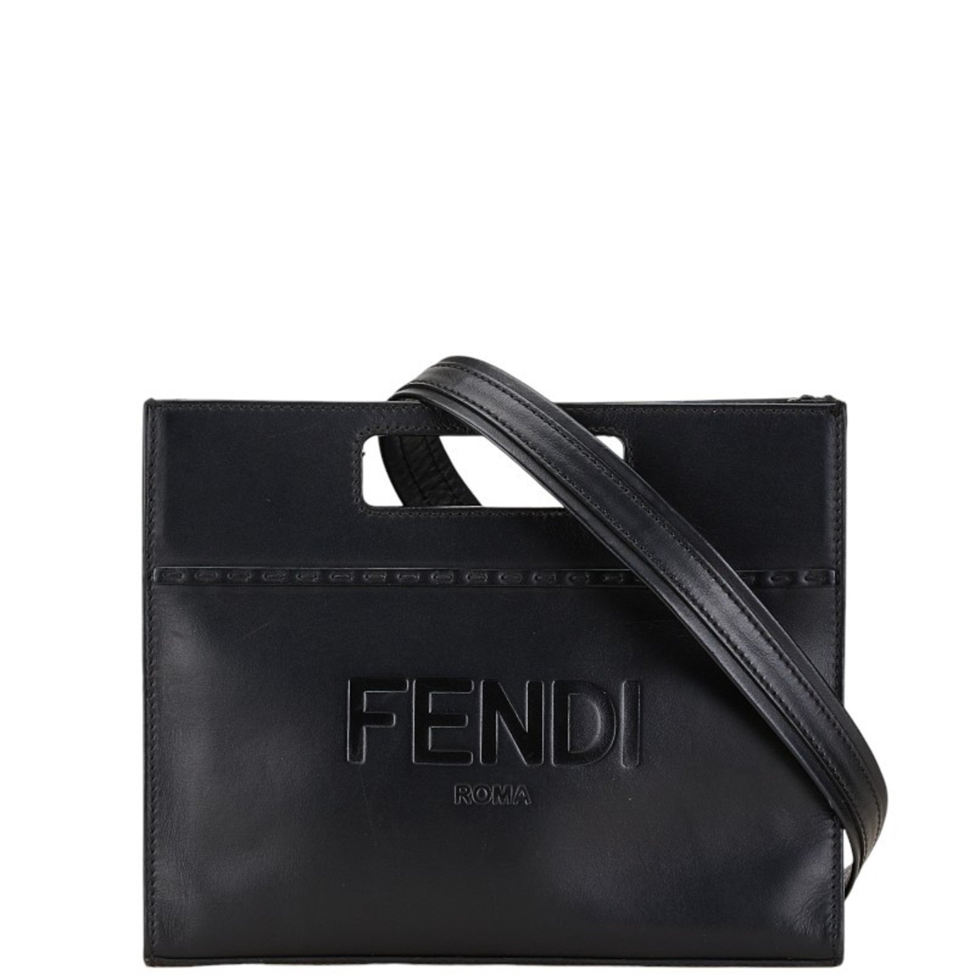 FENDI Shopper Small Handbag Shoulder Bag 7VA547 Black Leather Women's