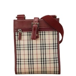 Burberry Nova Check Shoulder Bag Beige Red Canvas Leather Women's BURBERRY