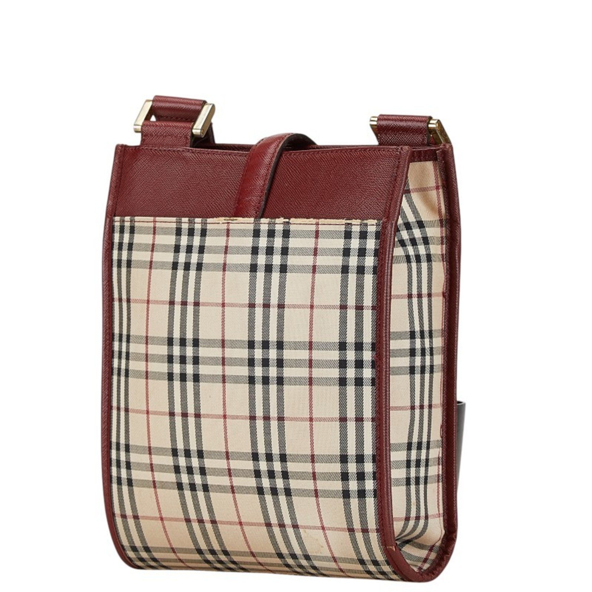 Burberry Nova Check Shoulder Bag Beige Red Canvas Leather Women's BURBERRY