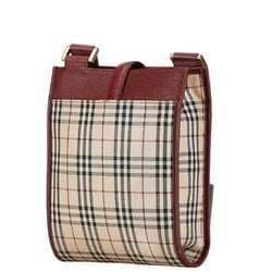 Burberry Nova Check Shoulder Bag Beige Red Canvas Leather Women's BURBERRY