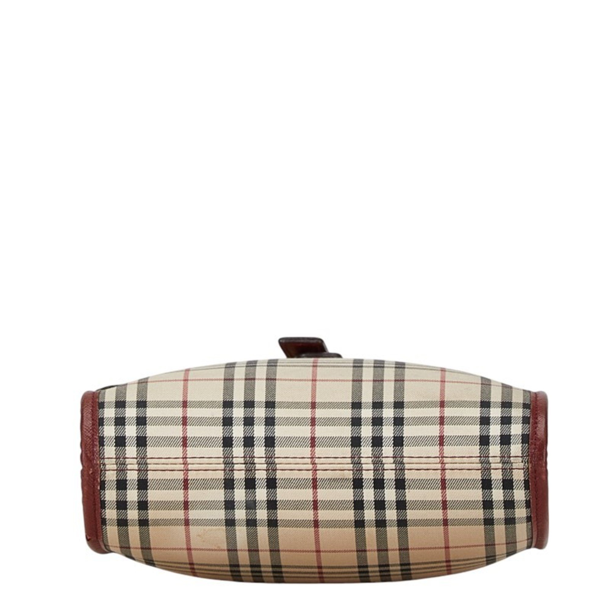 Burberry Nova Check Shoulder Bag Beige Red Canvas Leather Women's BURBERRY