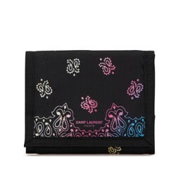 Saint Laurent Paisley Velcro Tri-fold Wallet Black Nylon Women's SAINT LAURENT