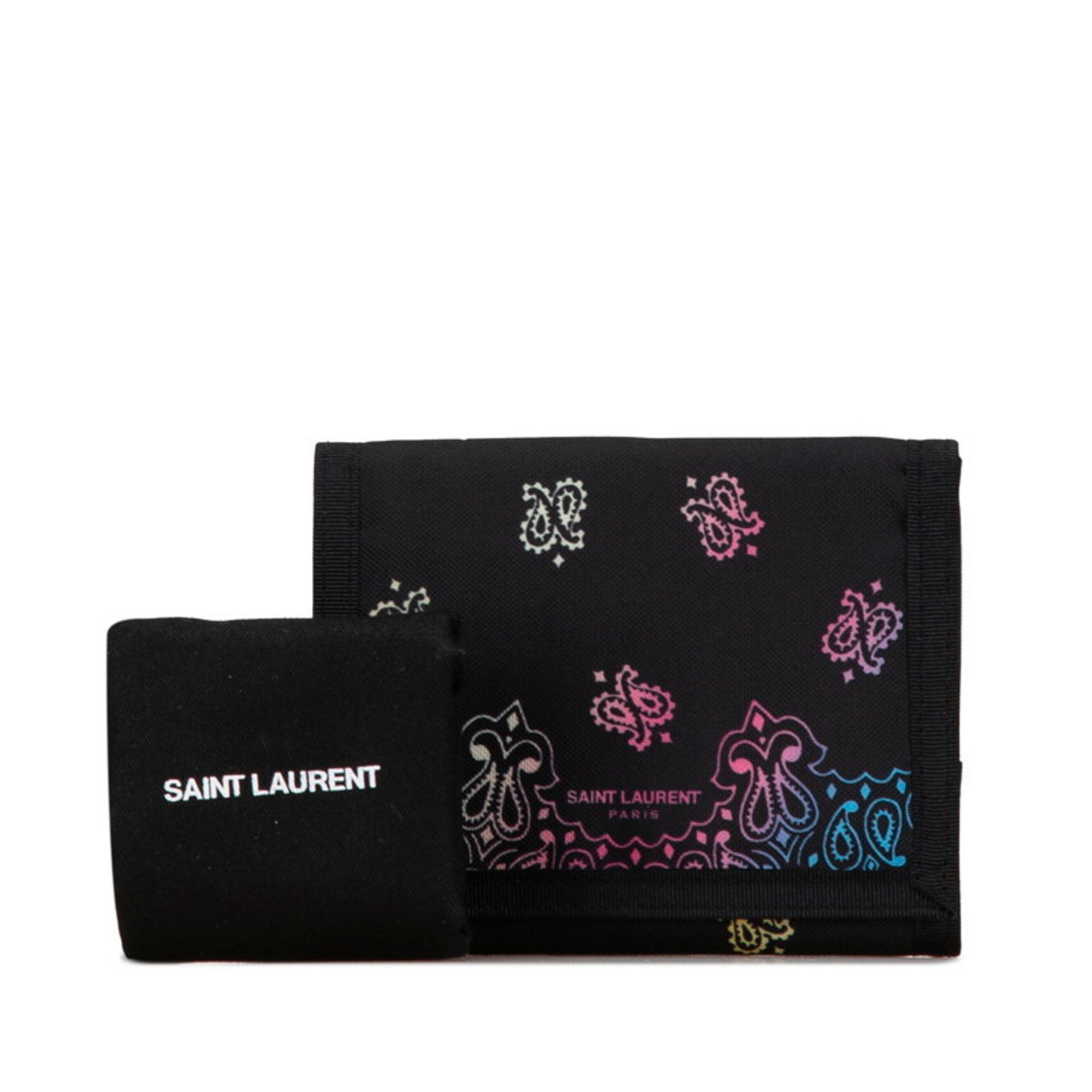 Saint Laurent Paisley Velcro Tri-fold Wallet Black Nylon Women's SAINT LAURENT