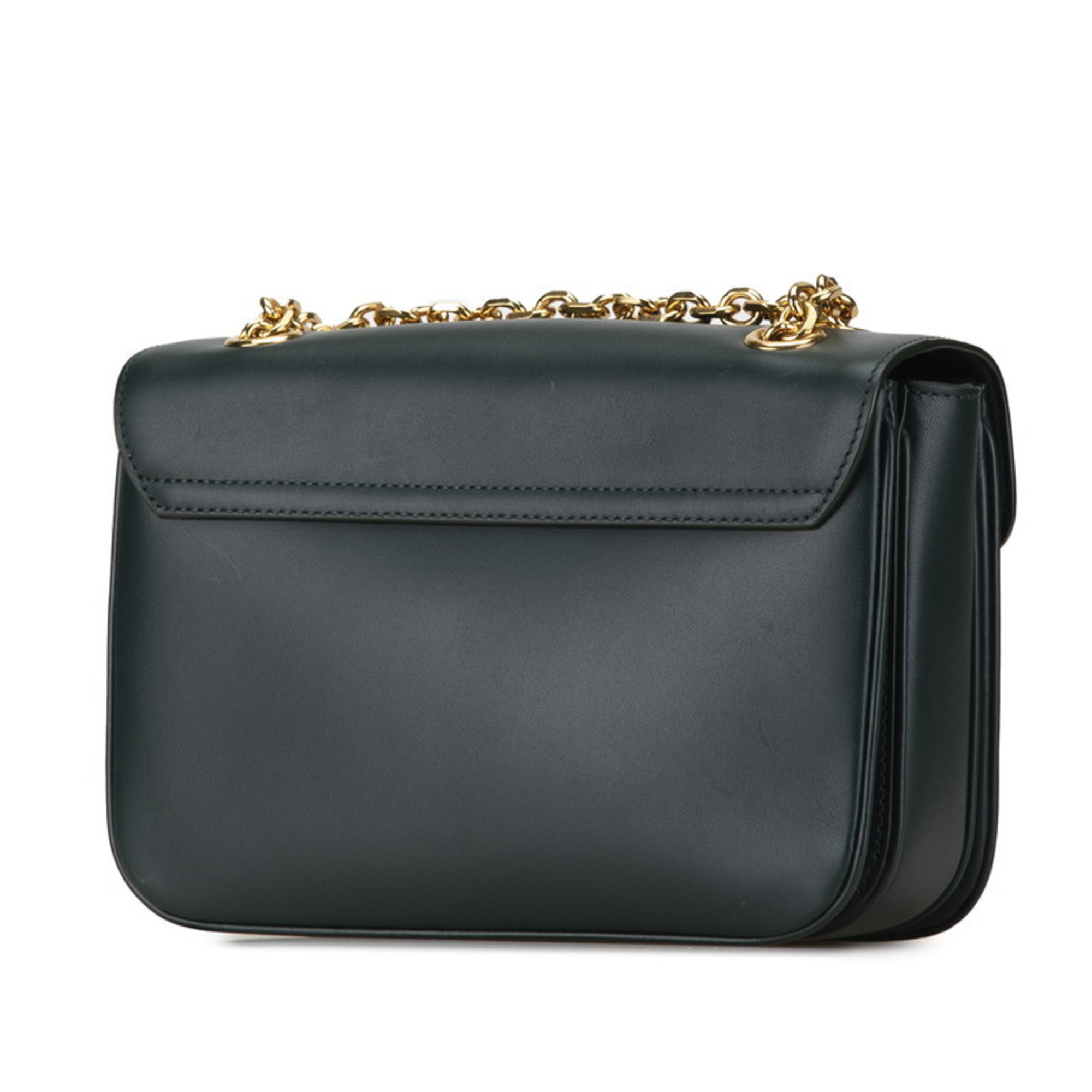 CELINE Medium C Chain Shoulder Bag Dark Green Calf Leather Women's