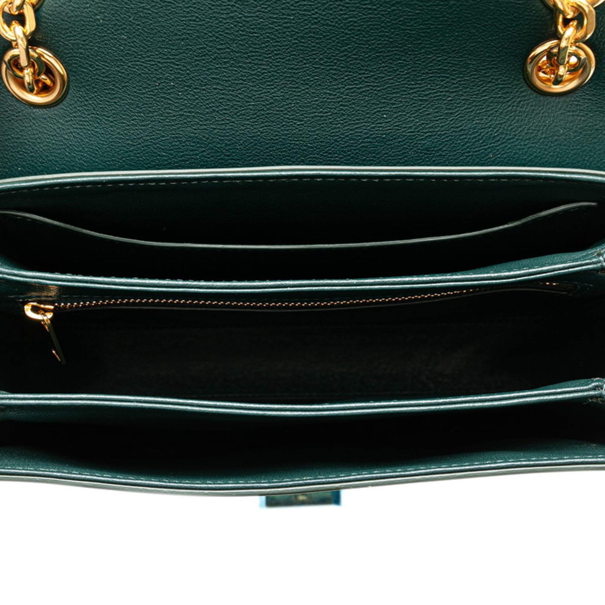 CELINE Medium C Chain Shoulder Bag Dark Green Calf Leather Women's