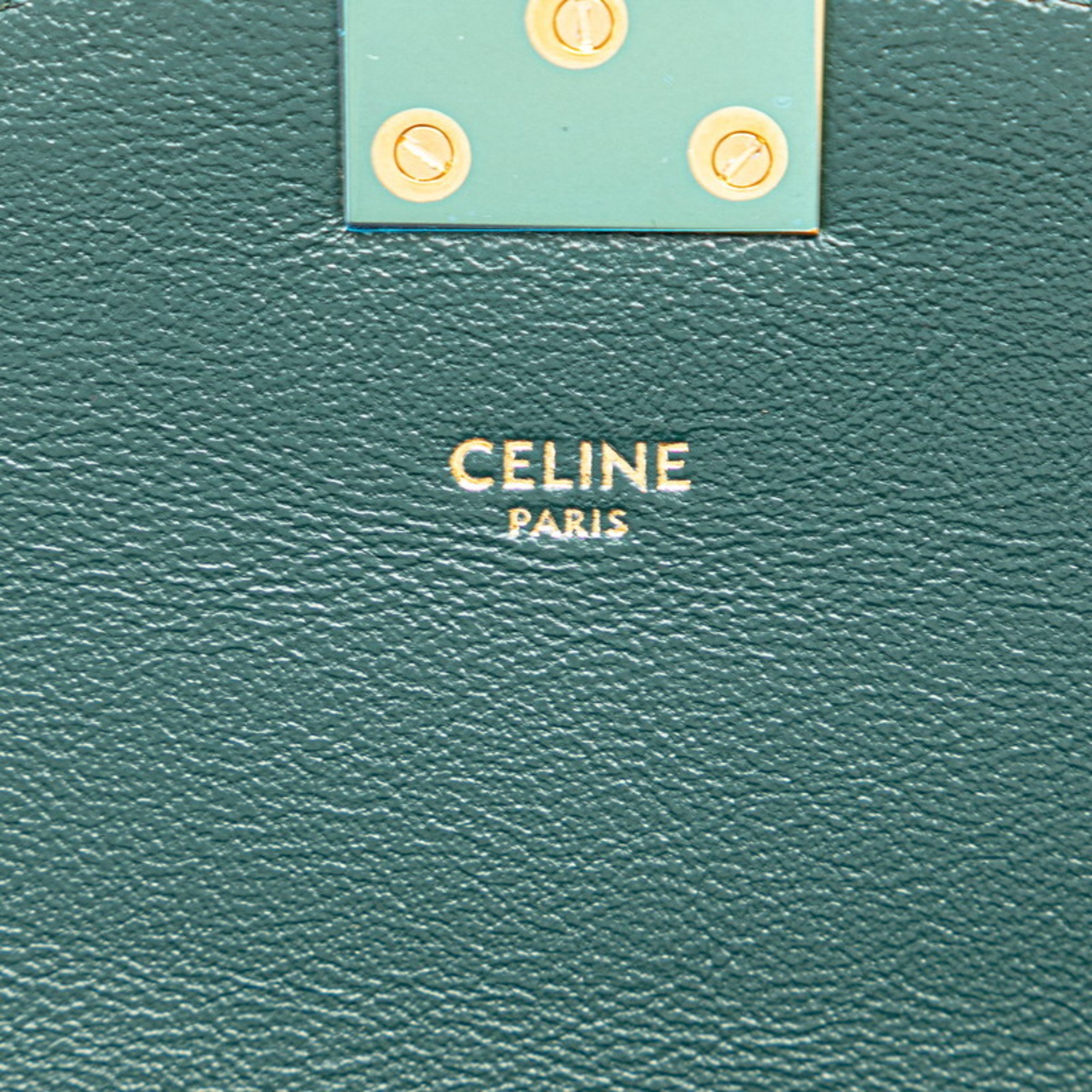 CELINE Medium C Chain Shoulder Bag Dark Green Calf Leather Women's