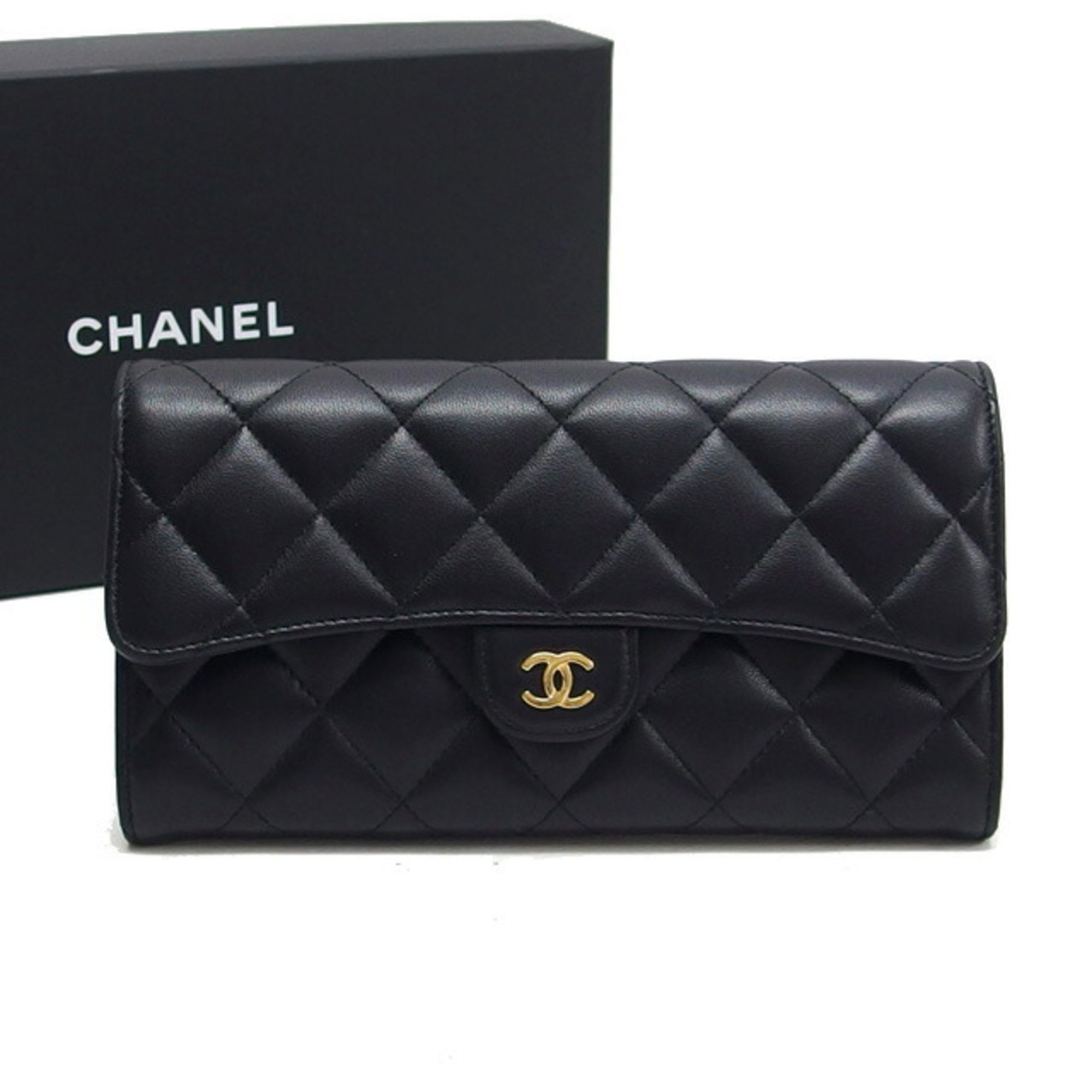 Chanel Matelasse Flap Long Wallet Coco Mark Lambskin Black