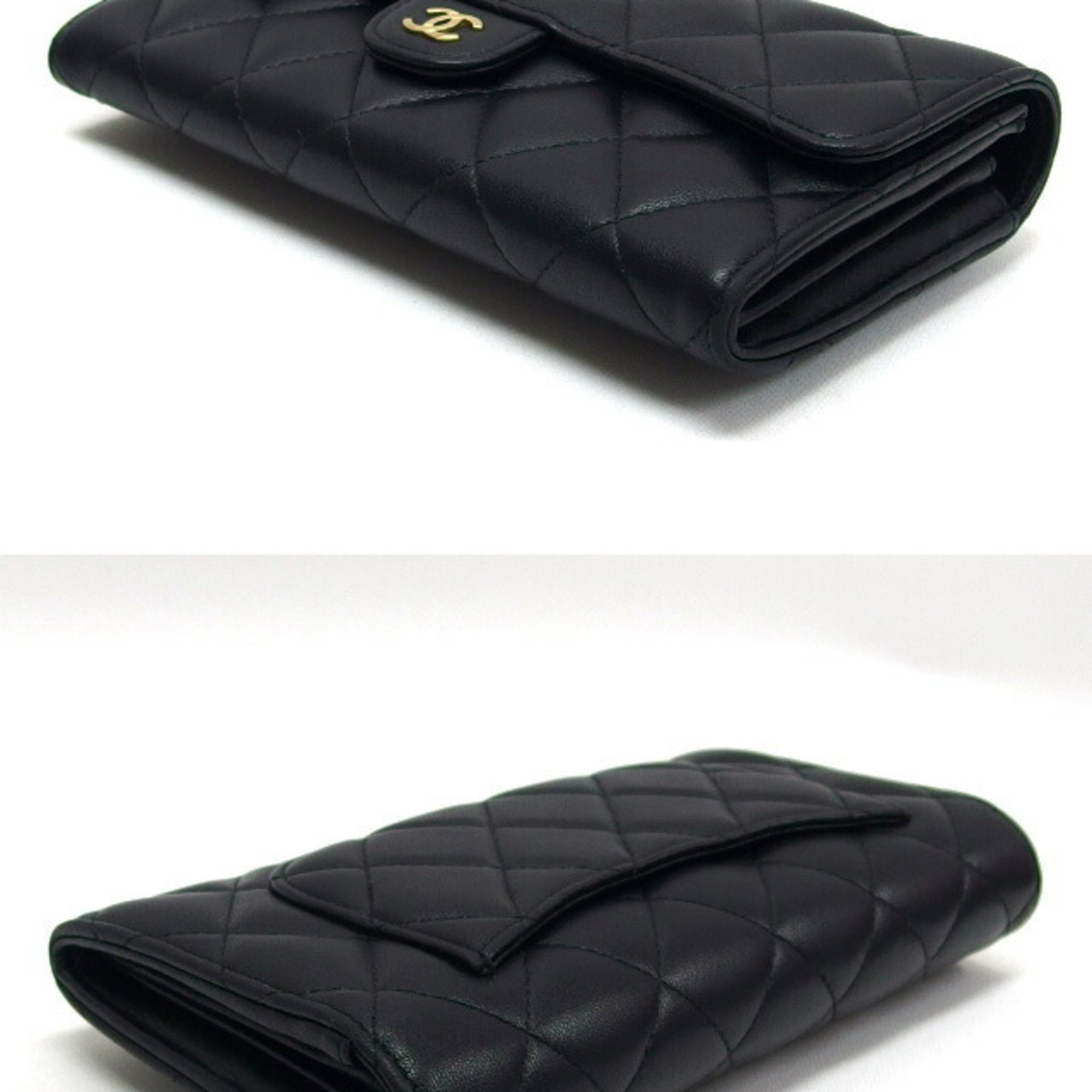 Chanel Matelasse Flap Long Wallet Coco Mark Lambskin Black