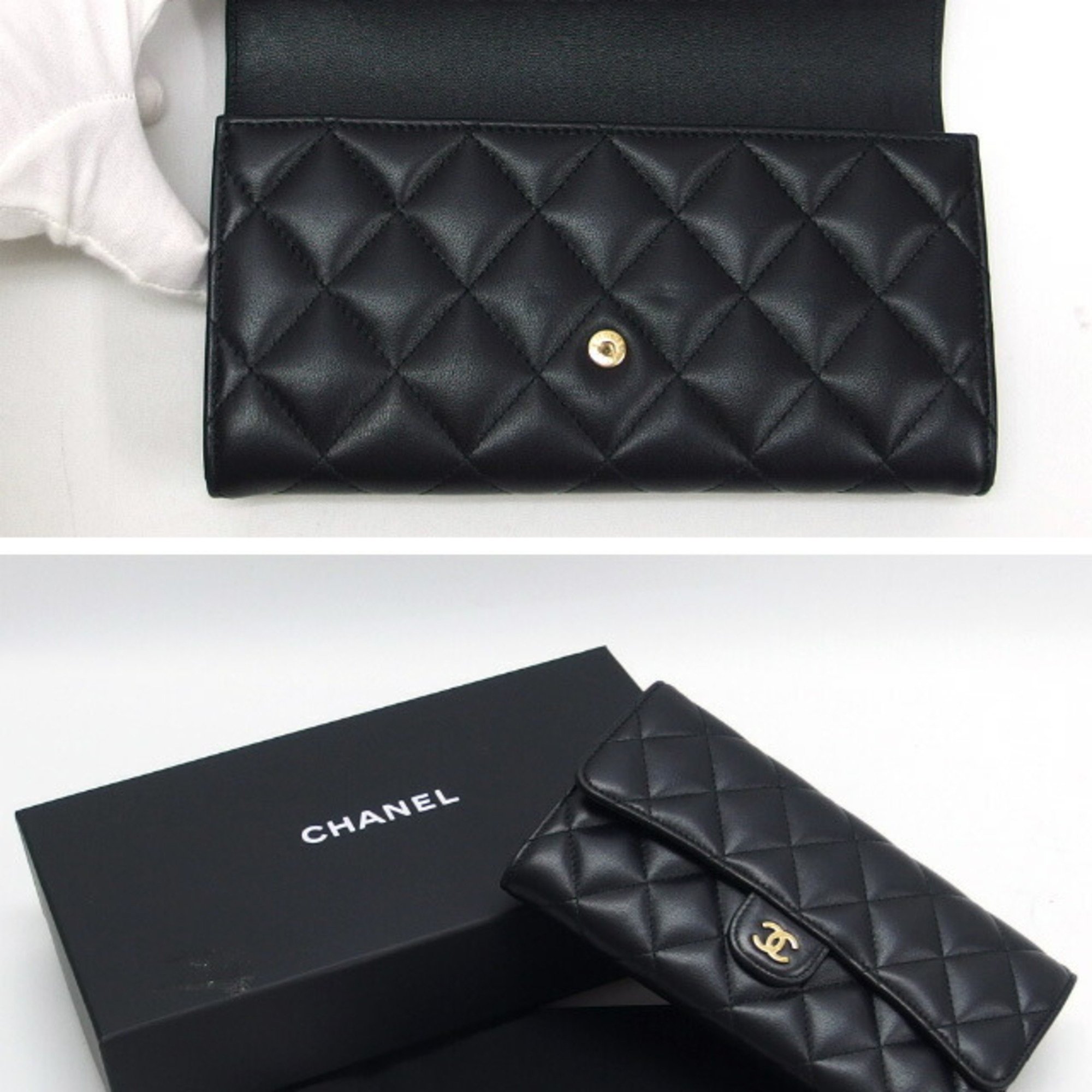 Chanel Matelasse Flap Long Wallet Coco Mark Lambskin Black