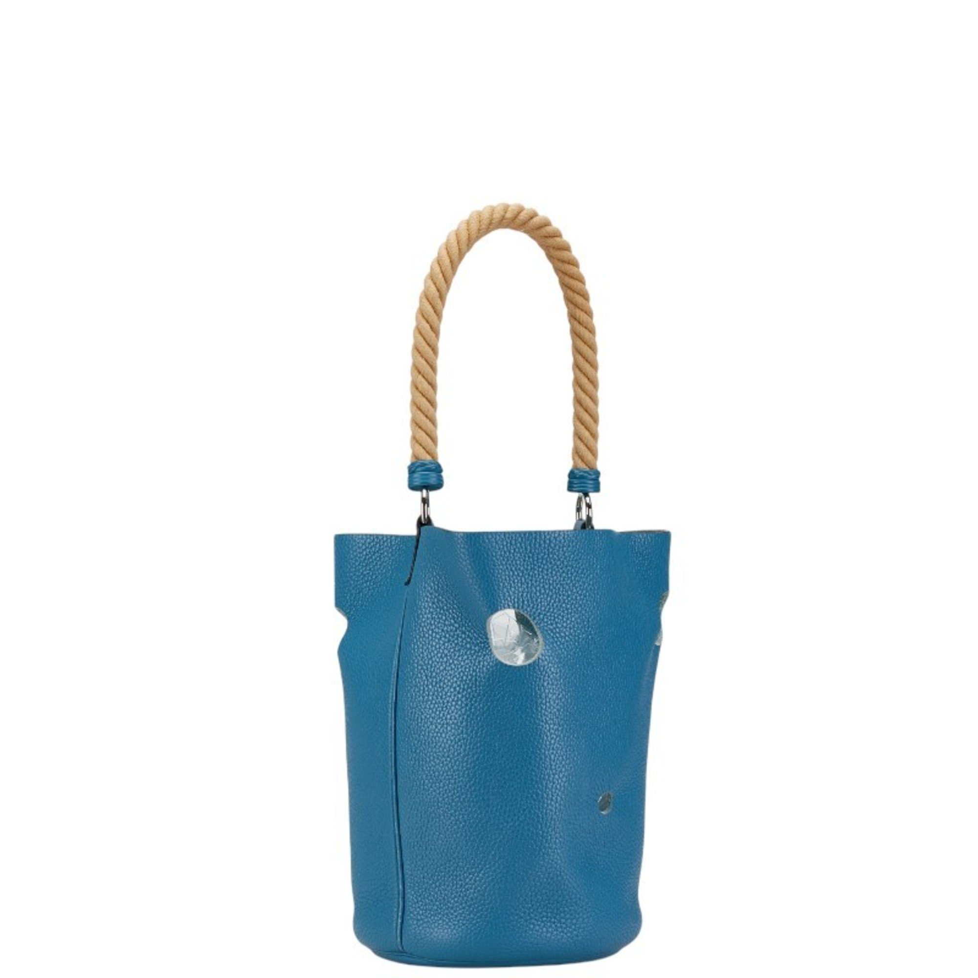 Hermes Manjoire PM Handbag Bucket Bag Blue Jean Light Taurillon Clemence Women's HERMES