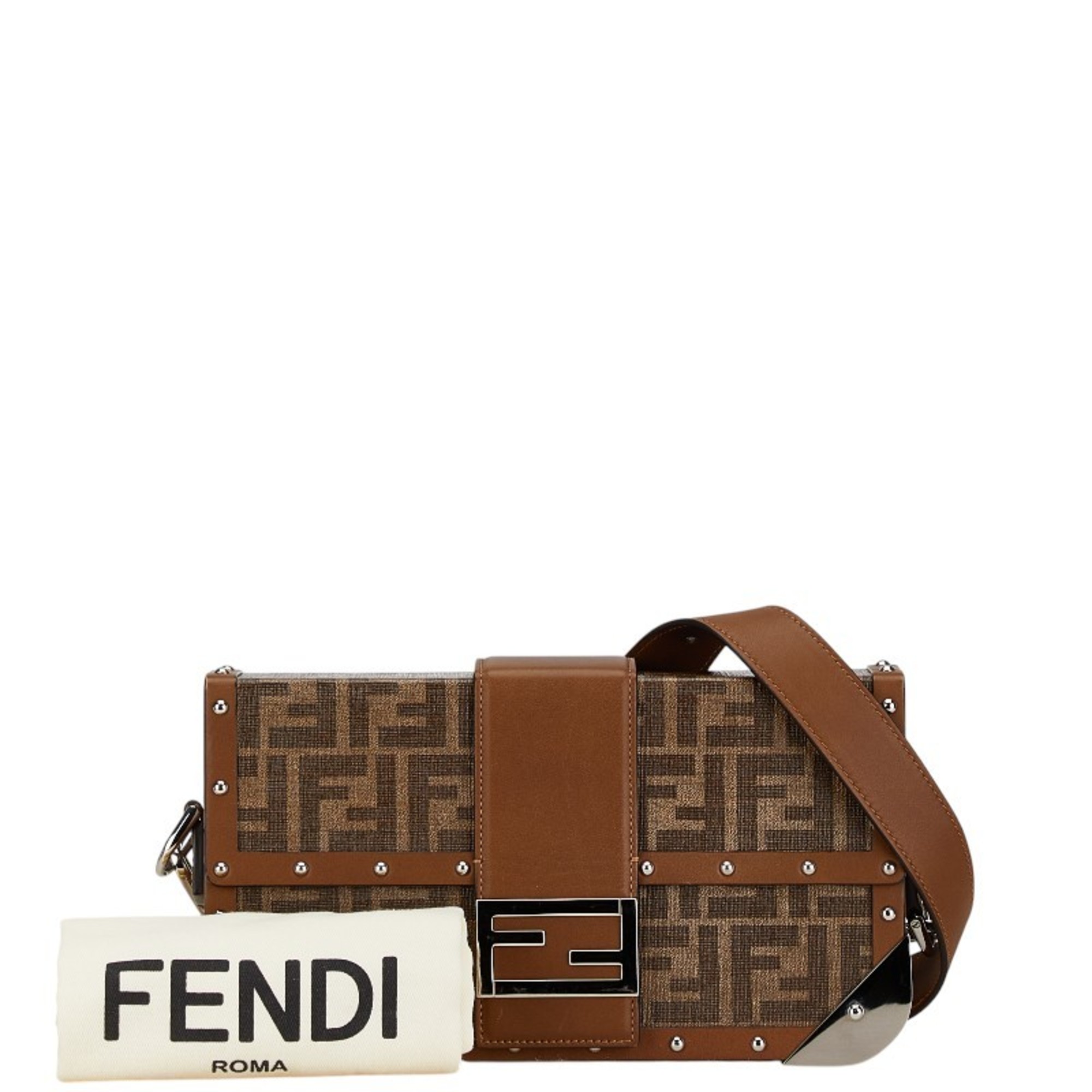 FENDI ZUCCA Trunk Shoulder Bag 7V98 Brown PVC Leather Women's