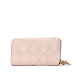 Christian Dior Dior Cannage Round Long Wallet Pink Leather Women's