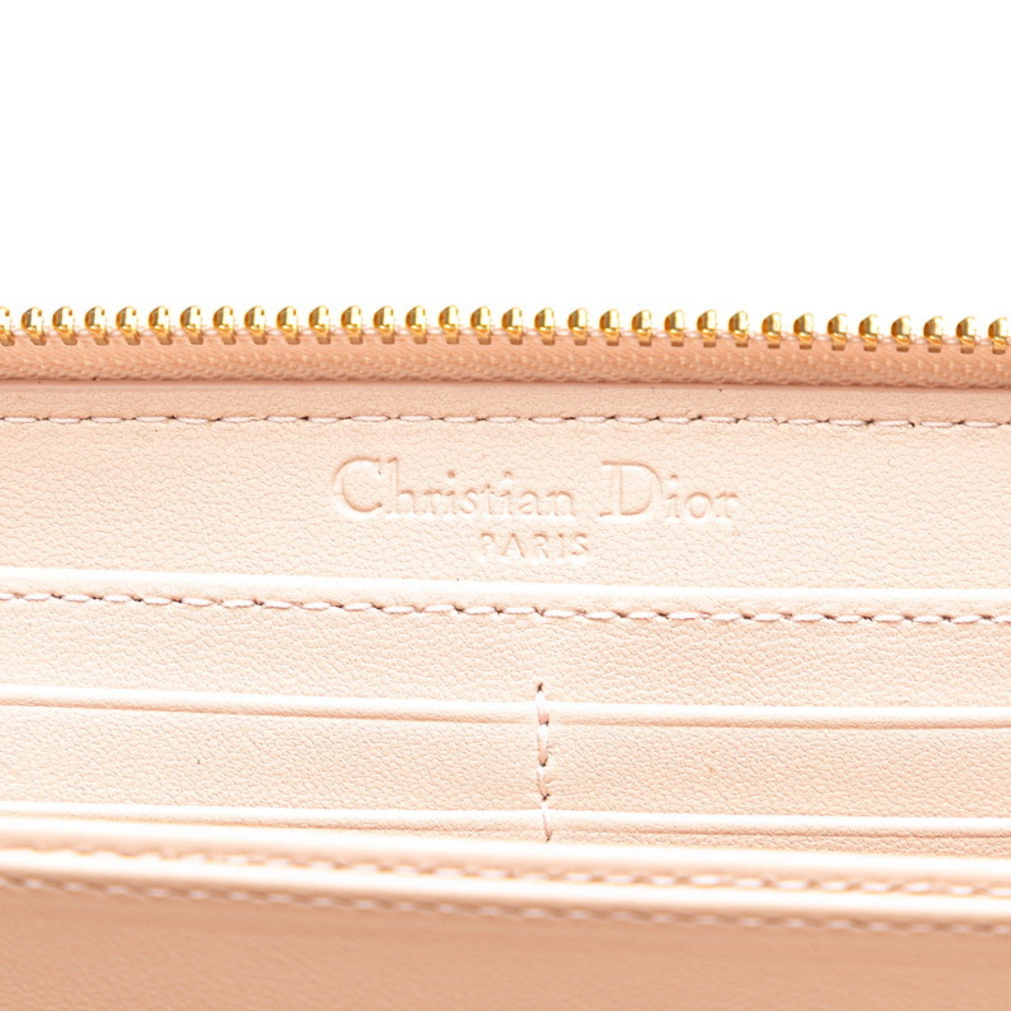 Christian Dior Dior Cannage Round Long Wallet Pink Leather Women's