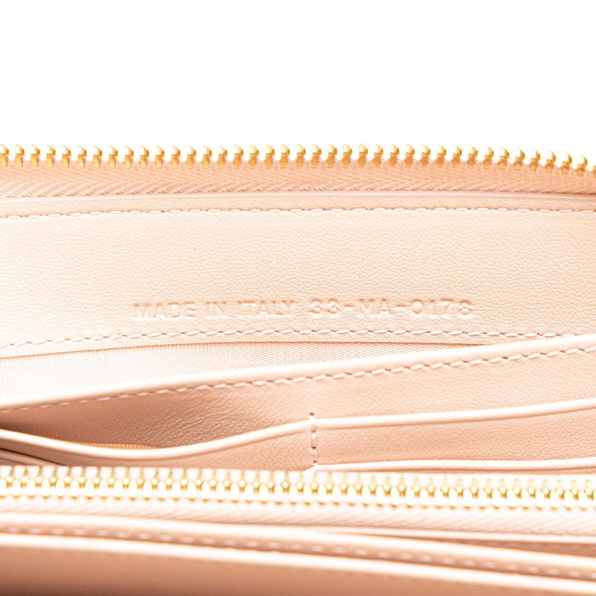 Christian Dior Dior Cannage Round Long Wallet Pink Leather Women's