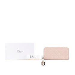 Christian Dior Dior Cannage Round Long Wallet Pink Leather Women's