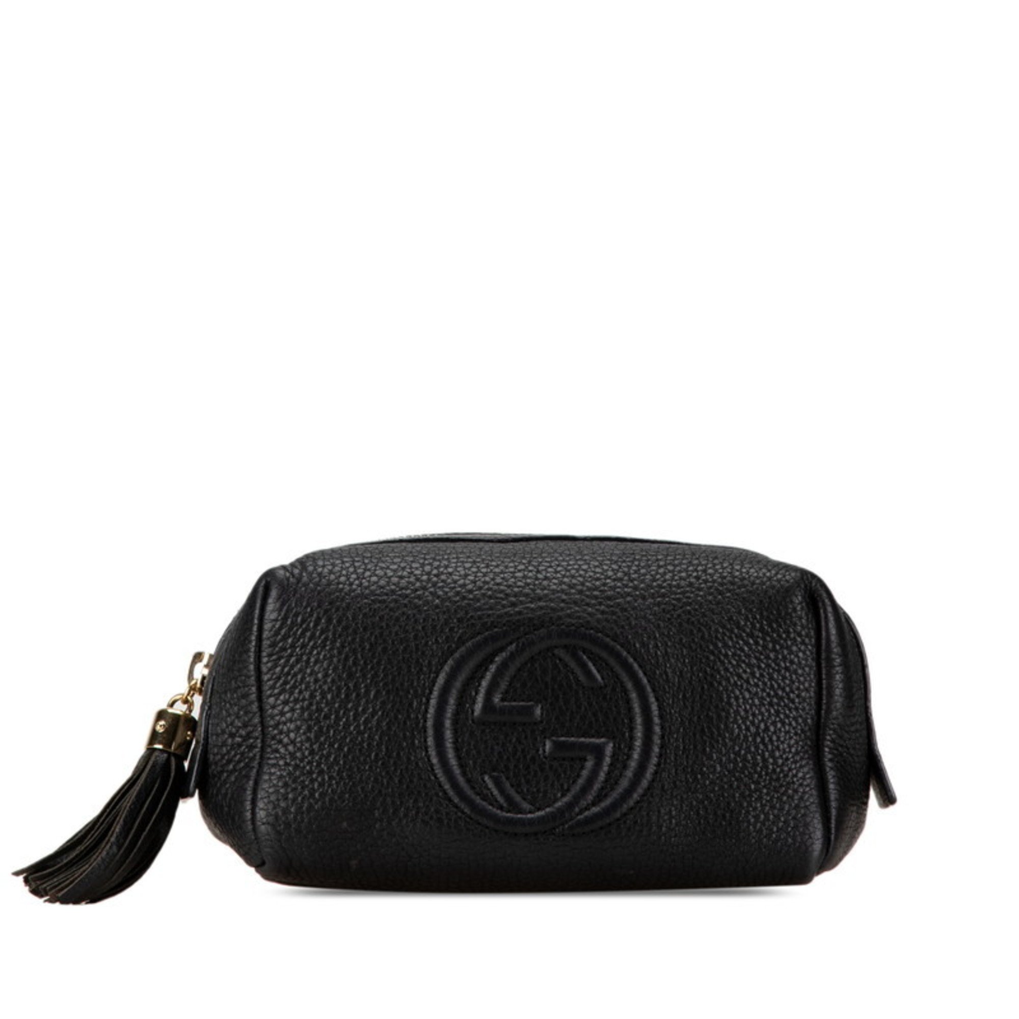 Gucci Interlocking G Soho Pouch 308636 Black Leather Women's GUCCI