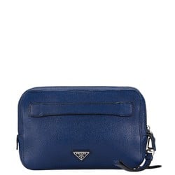 Prada Triangle Plate Clutch Bag Second 2VF052 Blue Leather Women's PRADA