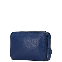 Prada Triangle Plate Clutch Bag Second 2VF052 Blue Leather Women's PRADA