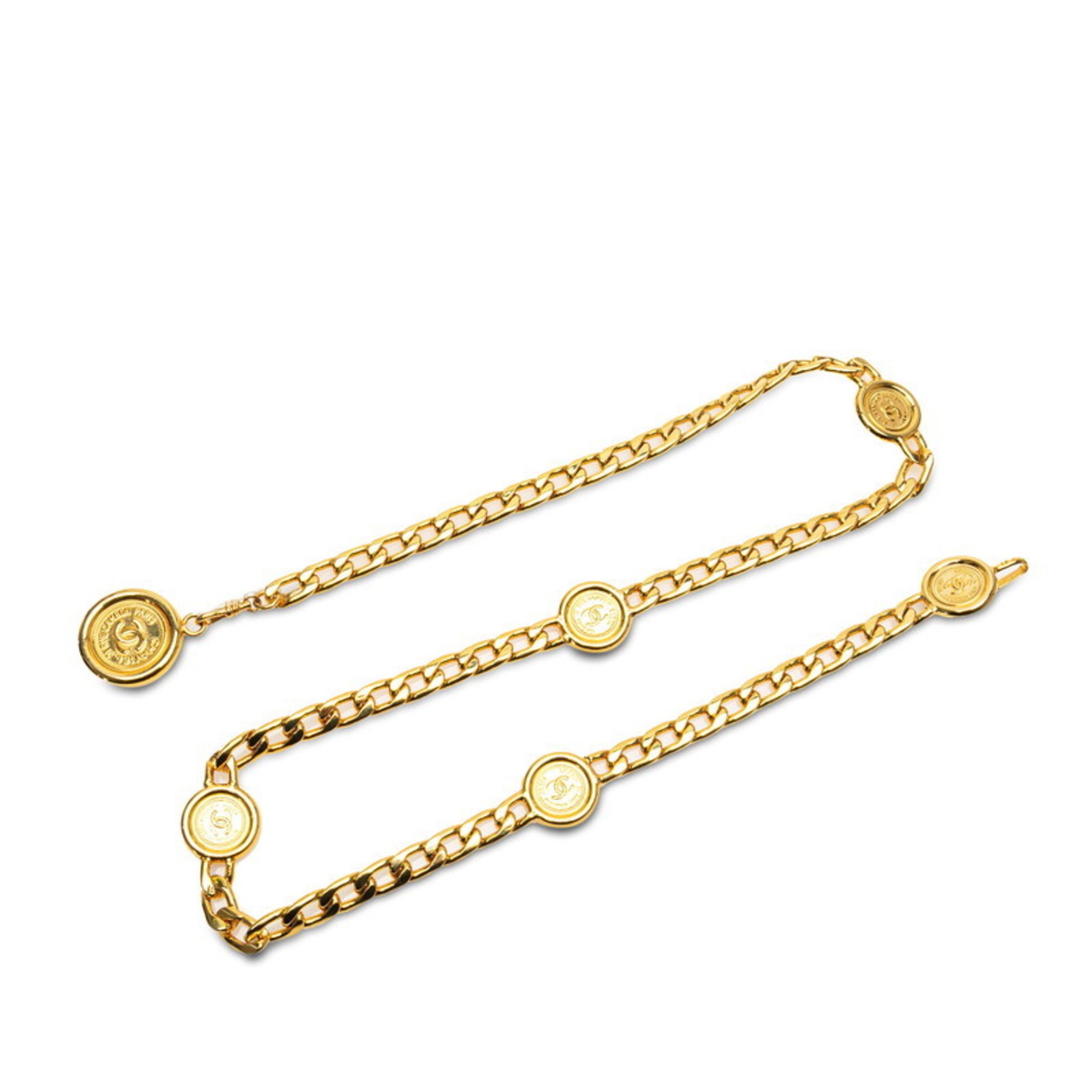 Chanel Coco Mark Medallion Chain Belt Gold Plated Women's CHANEL