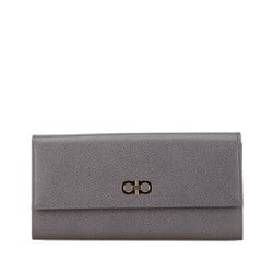 Salvatore Ferragamo Gancini Long Wallet Grey Leather Women's