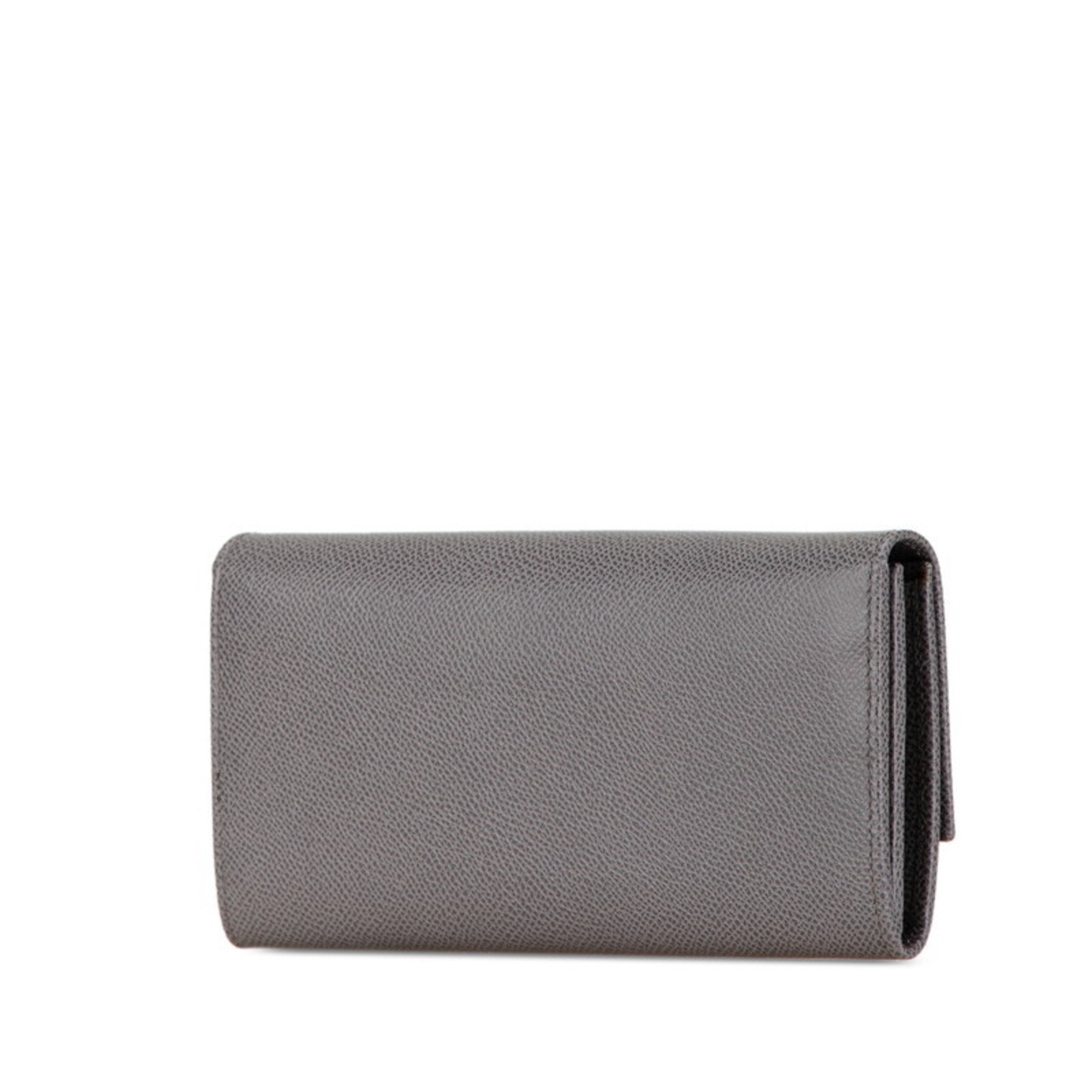 Salvatore Ferragamo Gancini Long Wallet Grey Leather Women's