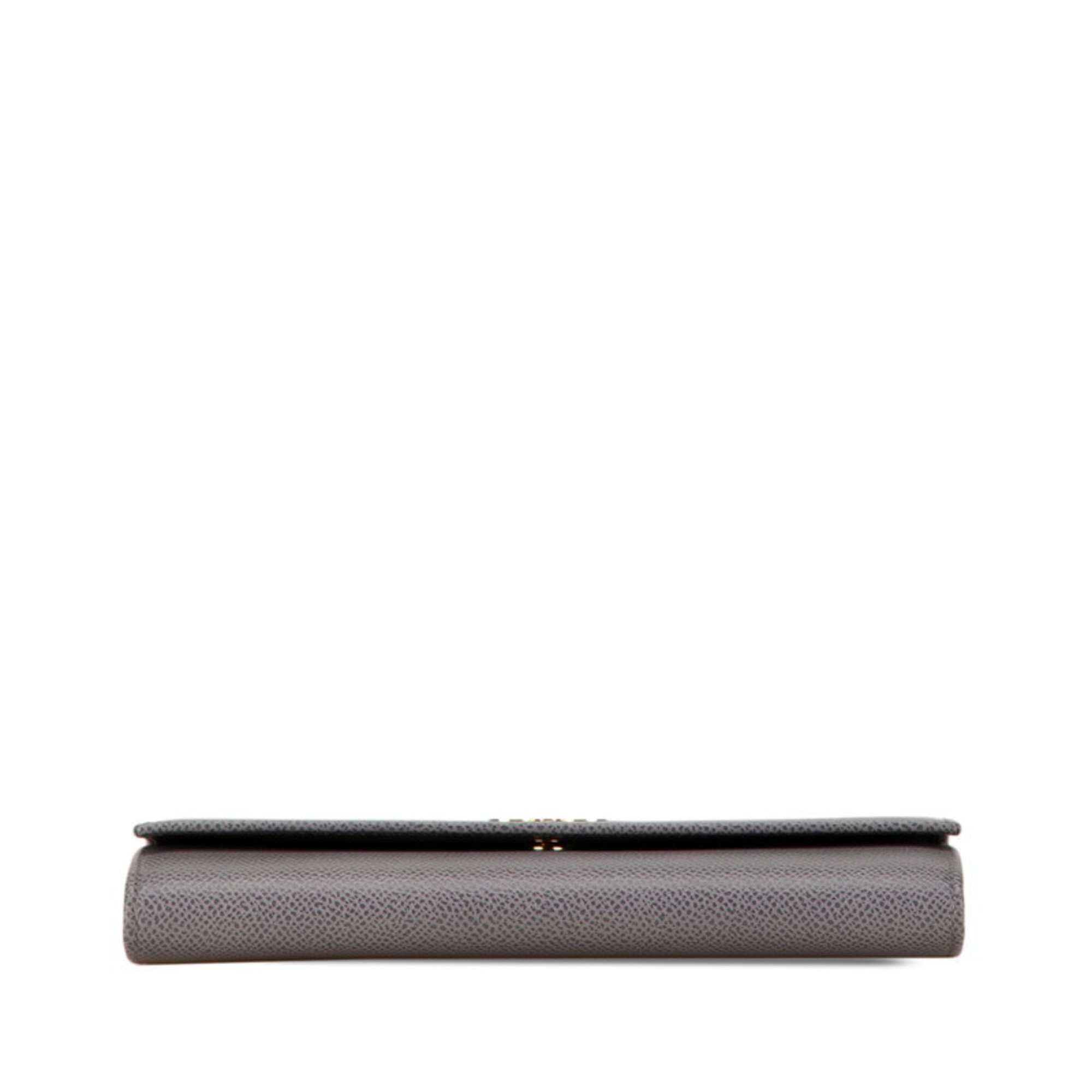 Salvatore Ferragamo Gancini Long Wallet Grey Leather Women's