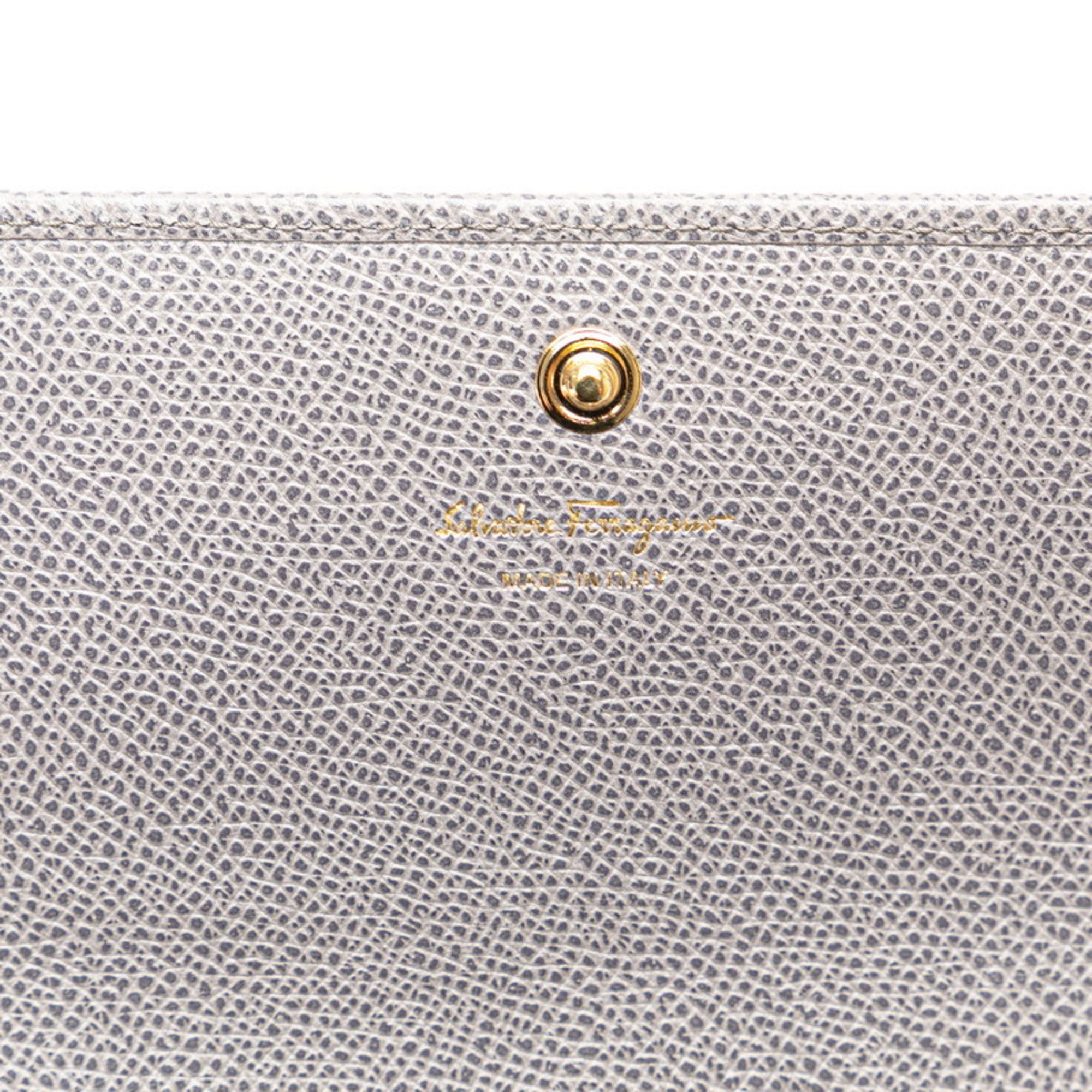 Salvatore Ferragamo Gancini Long Wallet Grey Leather Women's