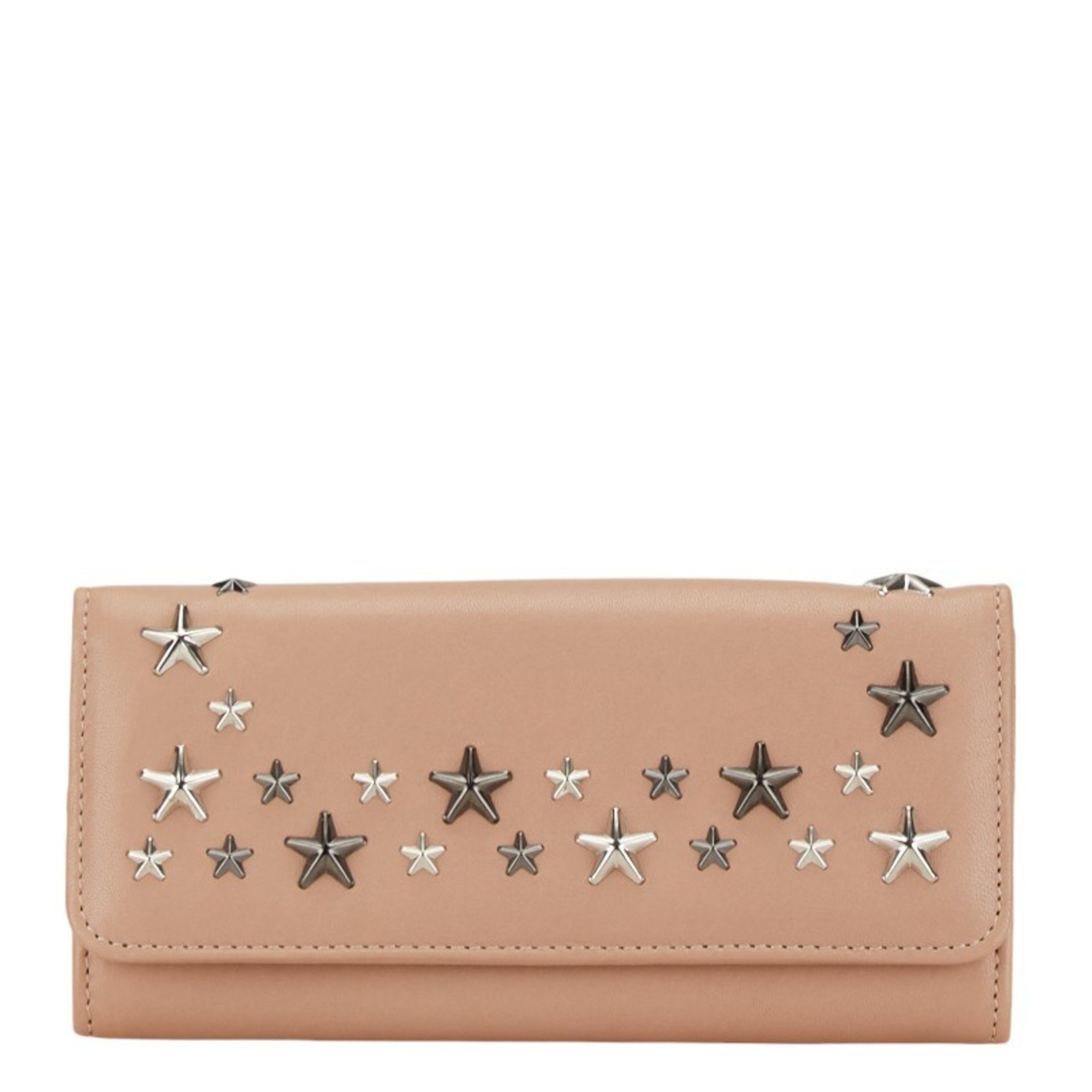 Jimmy Choo Star Studs Bi-fold Wallet Beige Leather Women's JIMMY CHOO